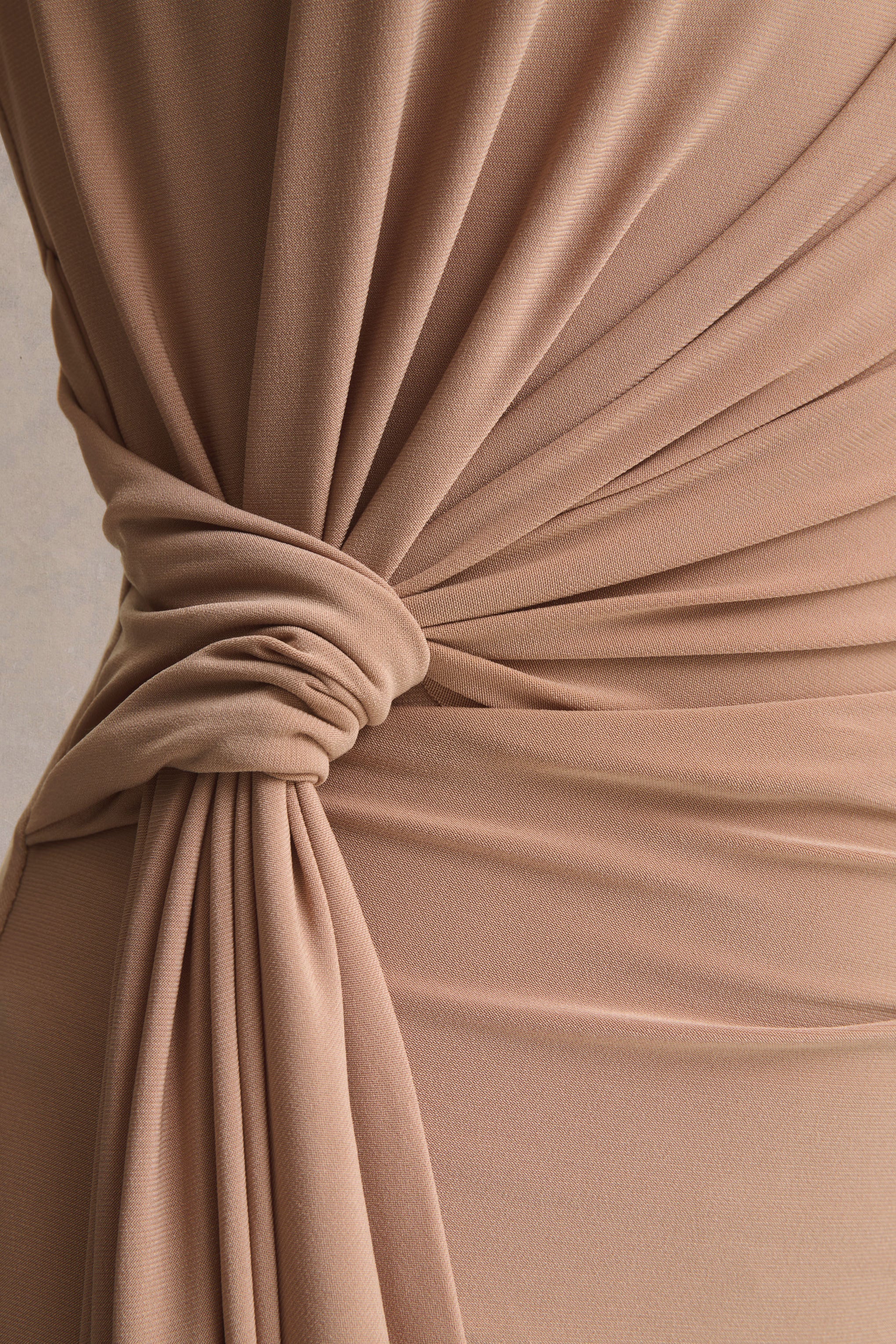 Solene Brown High Neck Maxi Dress With Wrap And Drape Detail