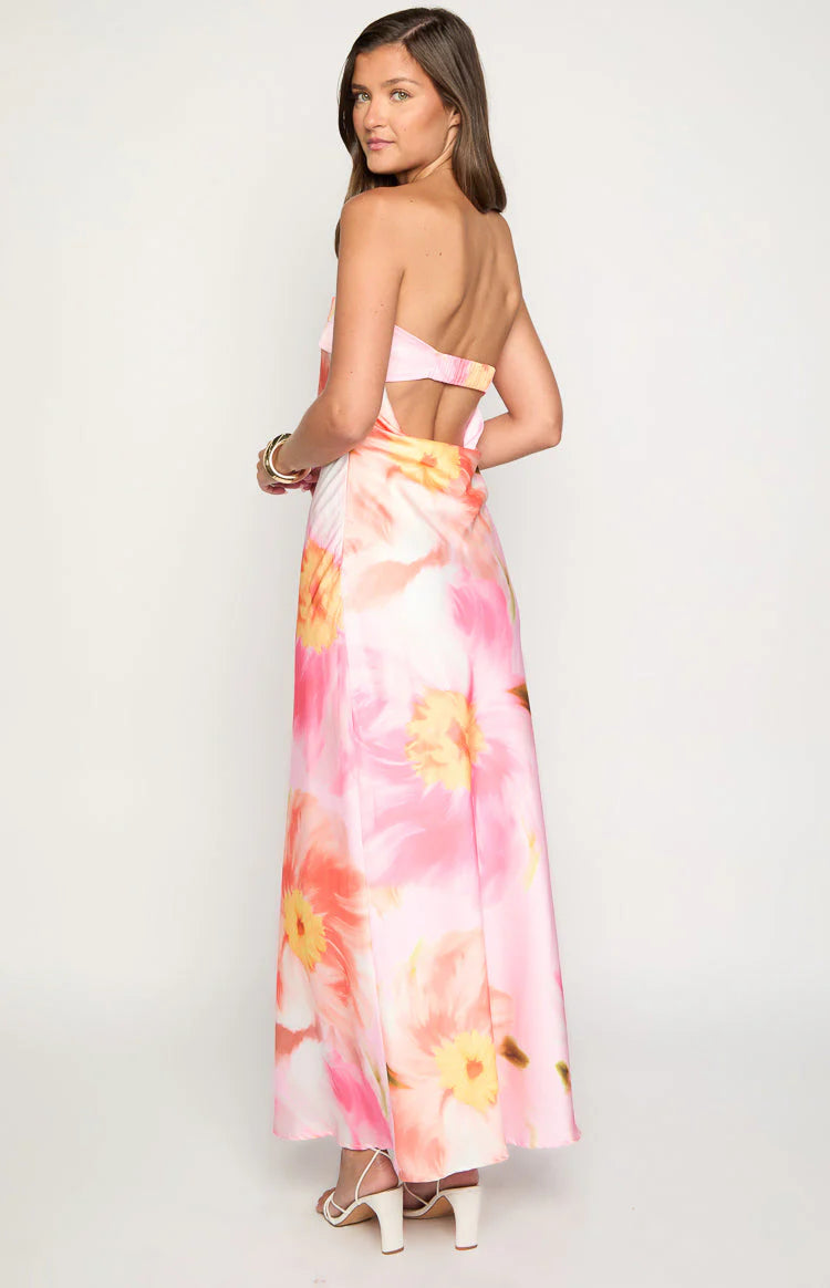 Maiah Pink Floral Print Maxi Dress