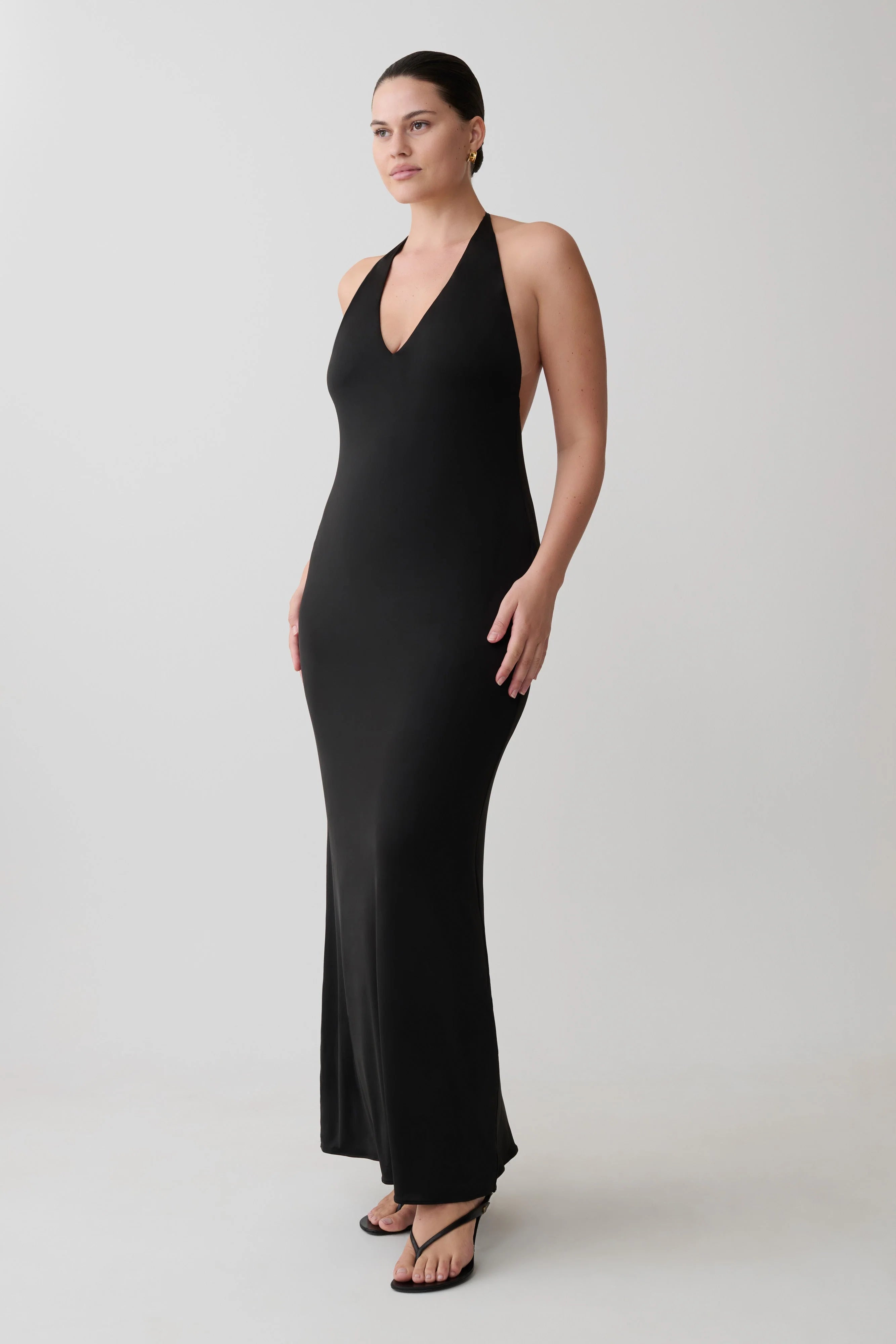 Hana Slinky Plunge Maxi Dress Black