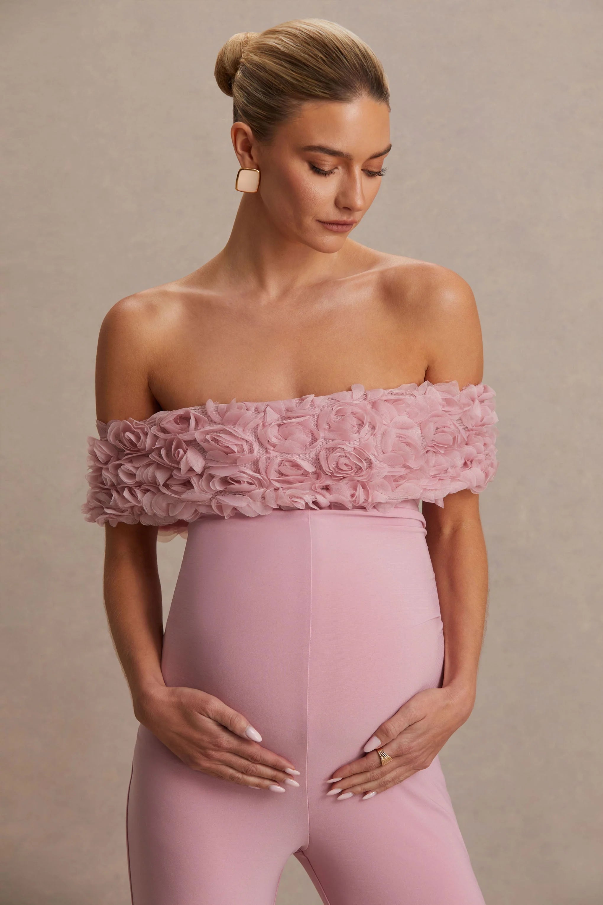 Sallow Pink Floral Bardot Maternity Jumpsuit
