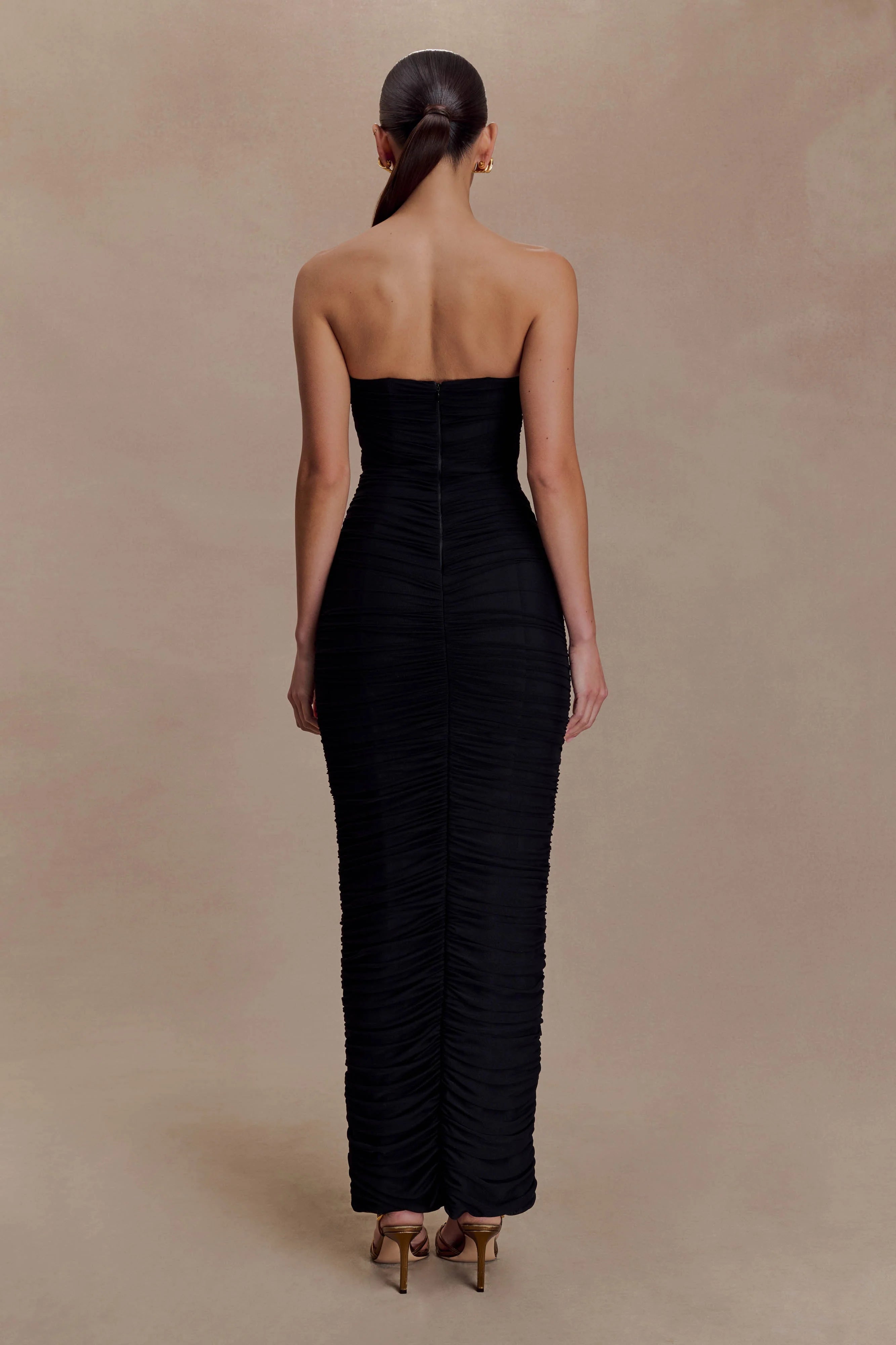 Jianna Strapless Mesh Maxi Dress Black