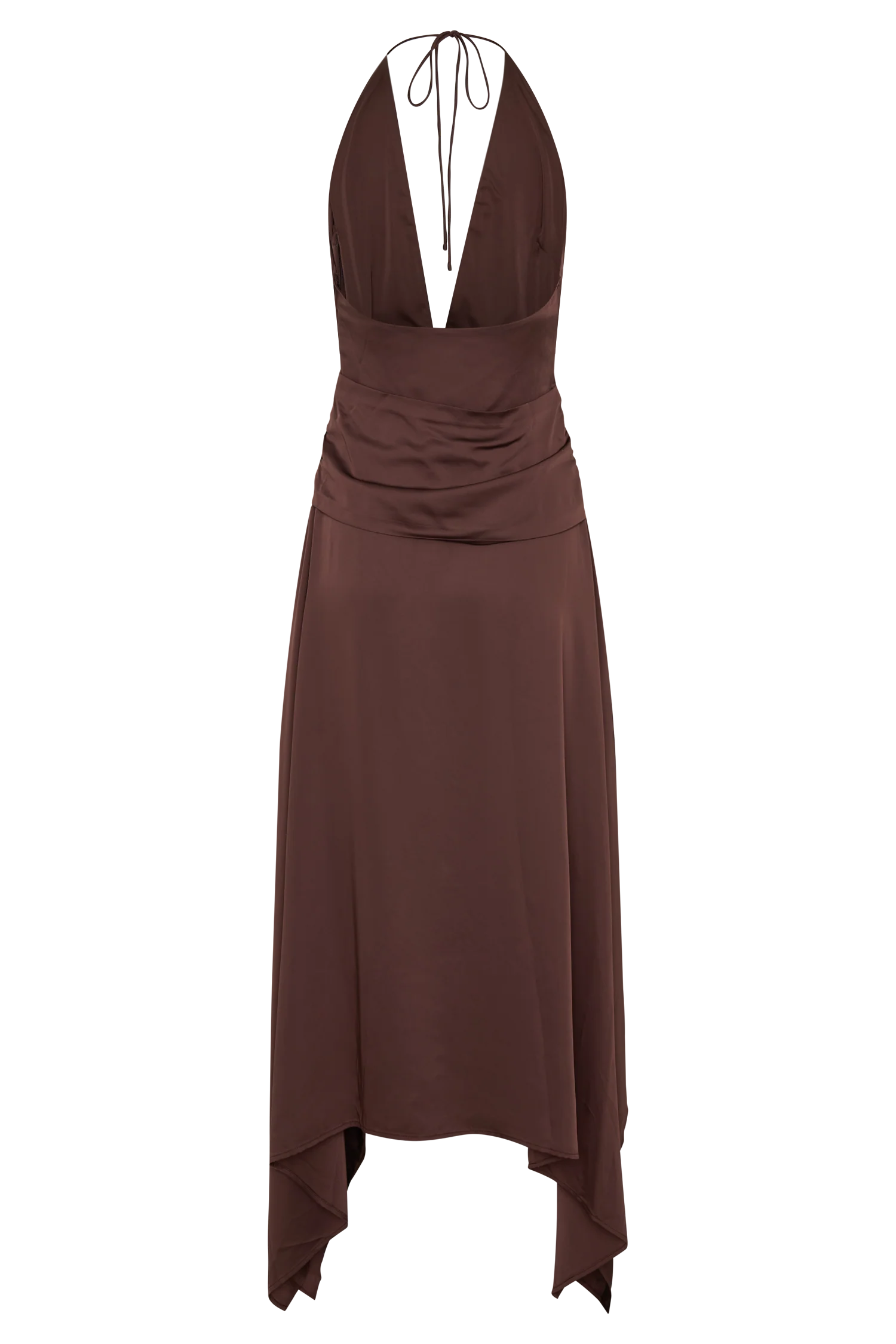 Cyra Plunge Satin Midi Dress Dark Chocolate