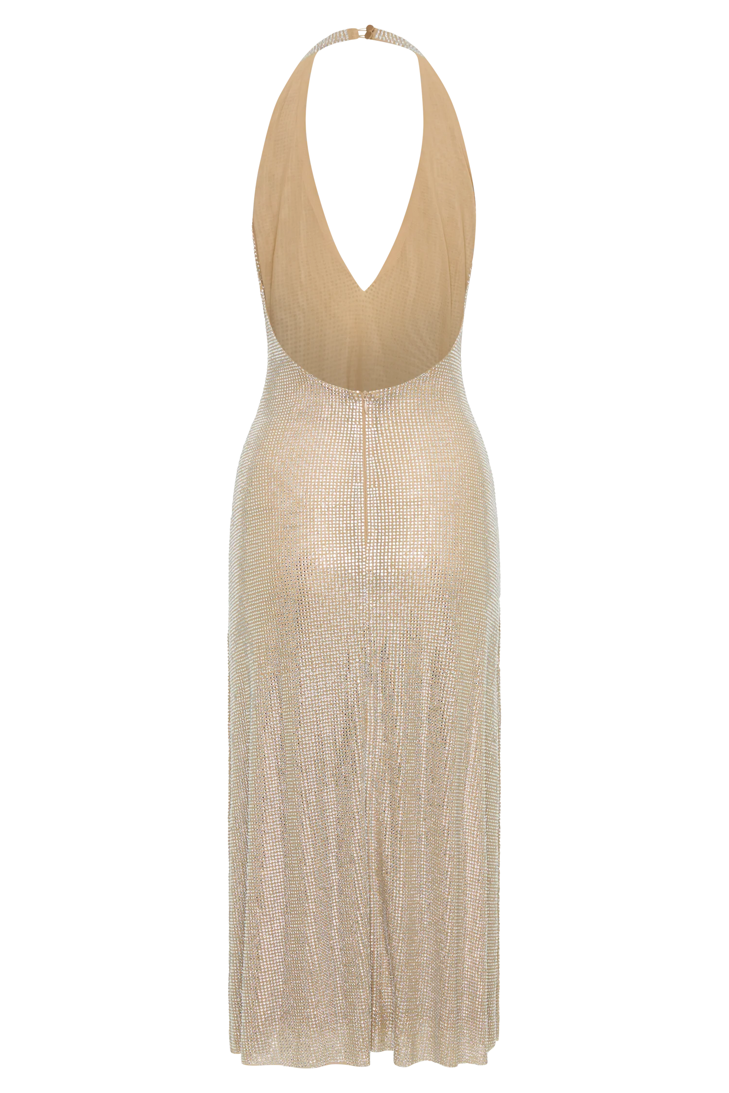 Genie Diamante Halter Midi Dress Nude