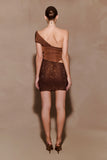 Paisley Slinky And Diamante Mini Dress Chocolate