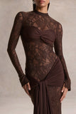 Akira Brown Lace Maxi Dress With Sash Detail