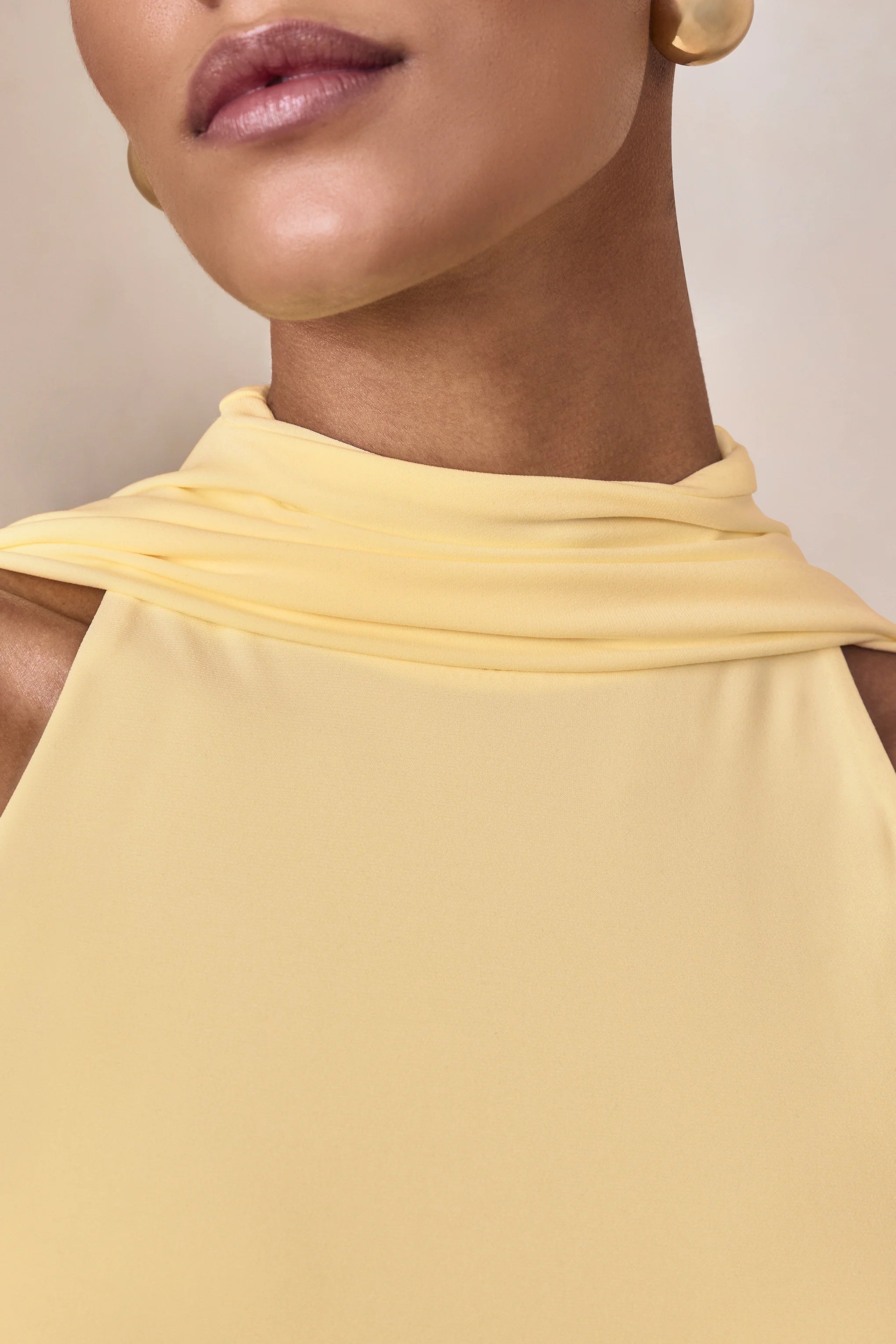 Cordy Lemon High Neck Maxi Dress With Cape