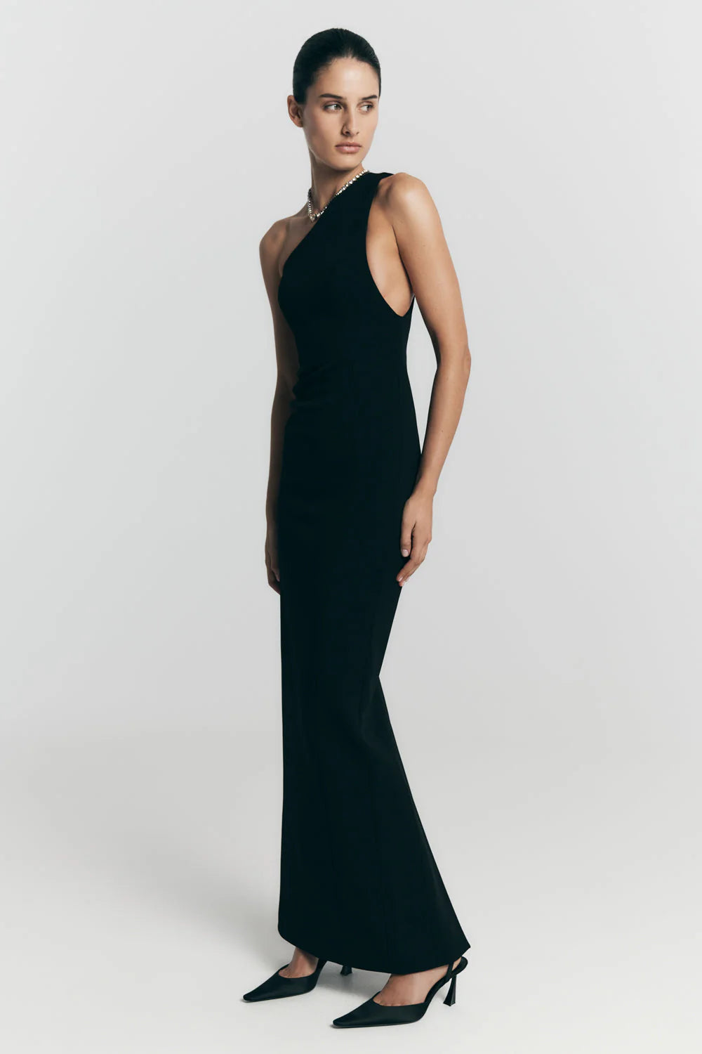 Milena One Shoulder Crepe Maxi Dress Black