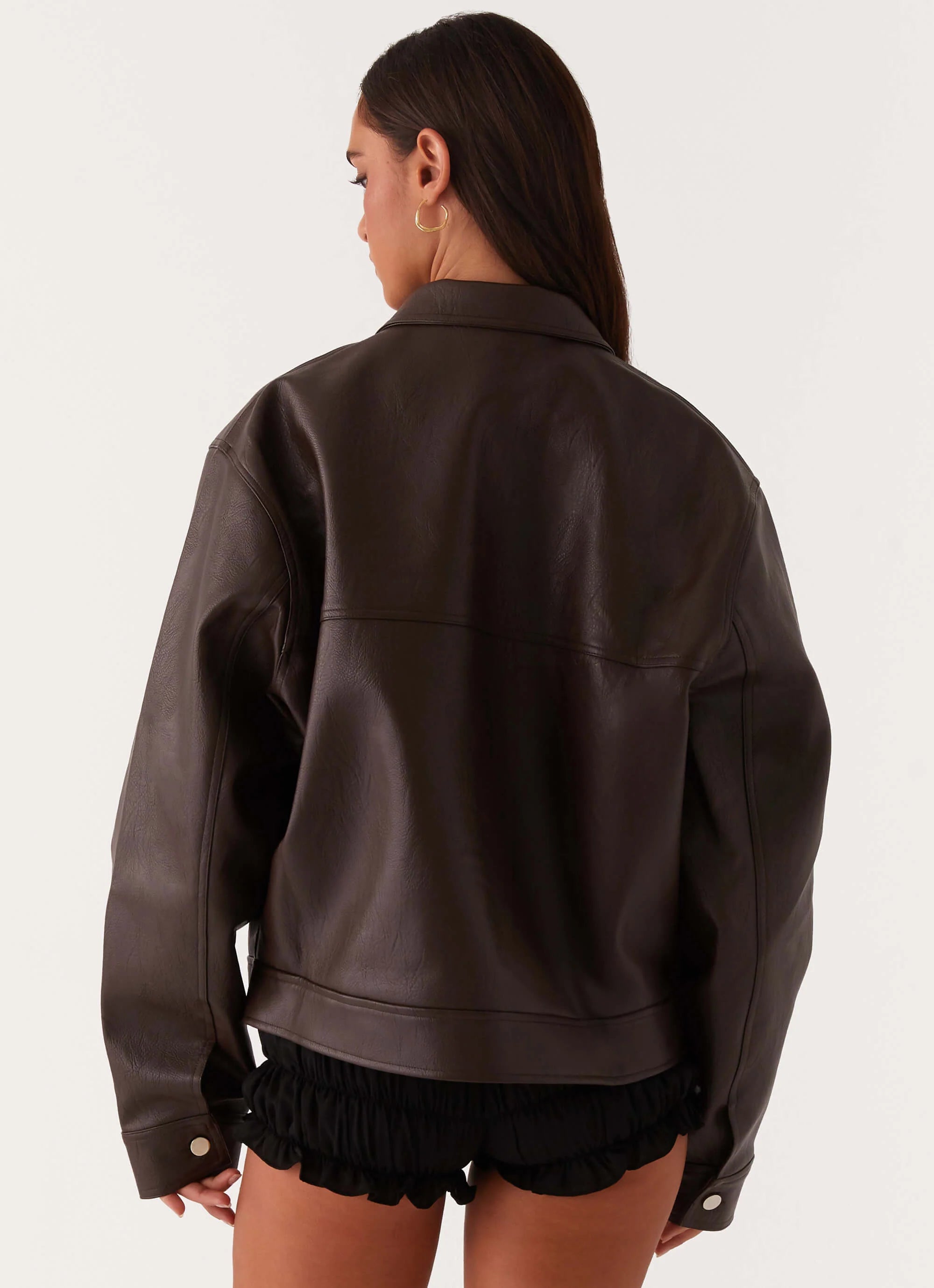 Lula Faux Leather Bomber Jacket Chocolate