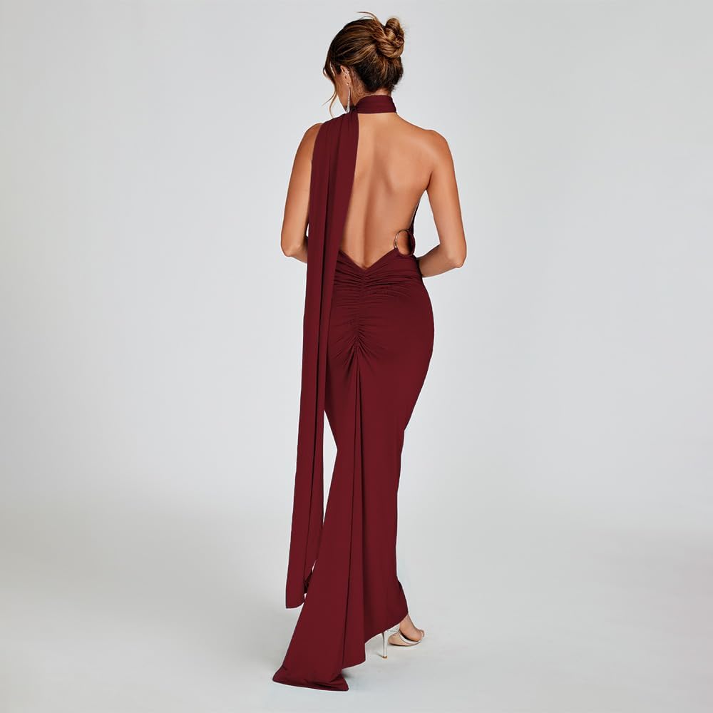 Women Sexy Backless Dress Bodycon Sleeveless Open Back Maxi Dress Formal Cocktail Wedding Guest