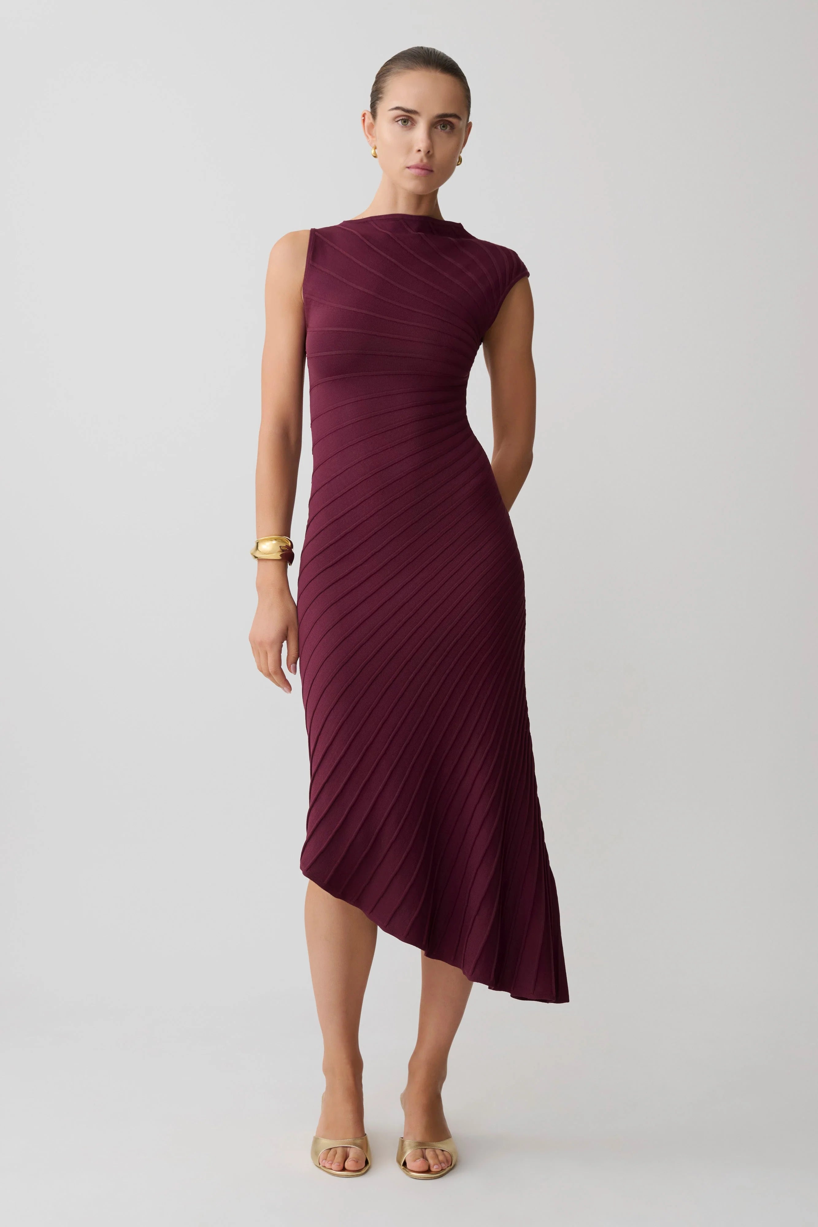 Milasandra Pleated Knit Dress Plum