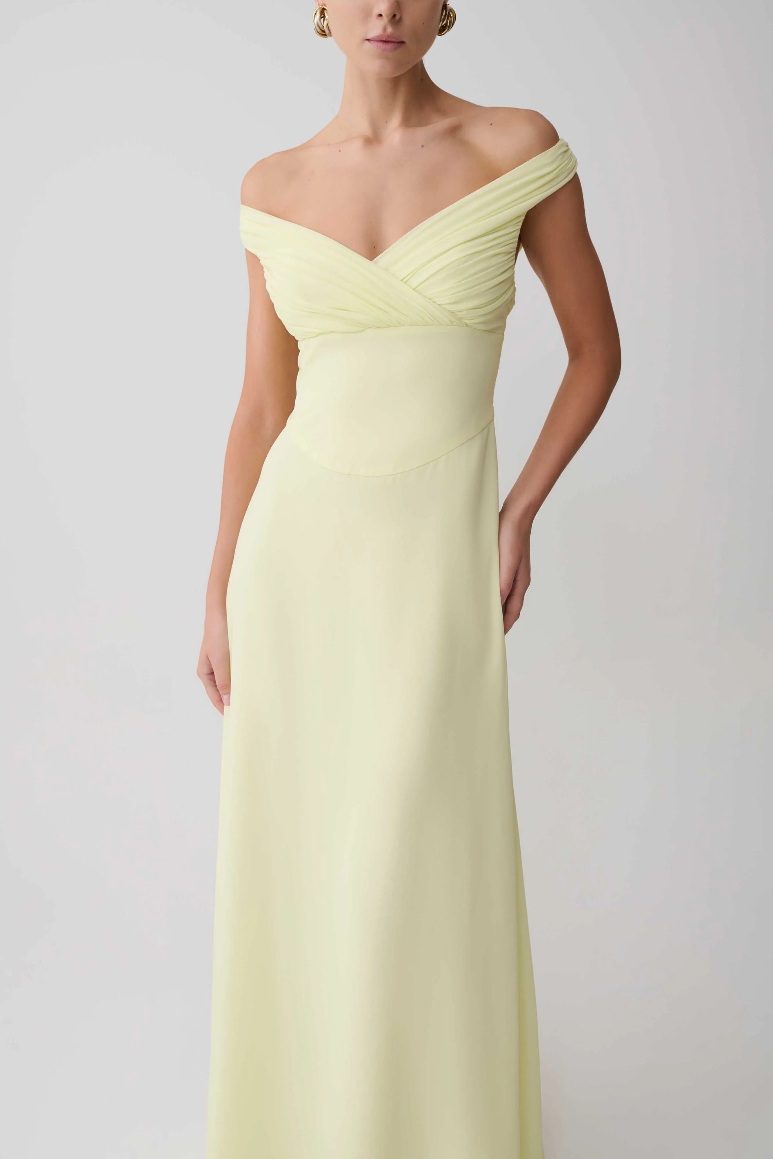 Mabel Off Shoulder Chiffon Maxi Dress Lemon
