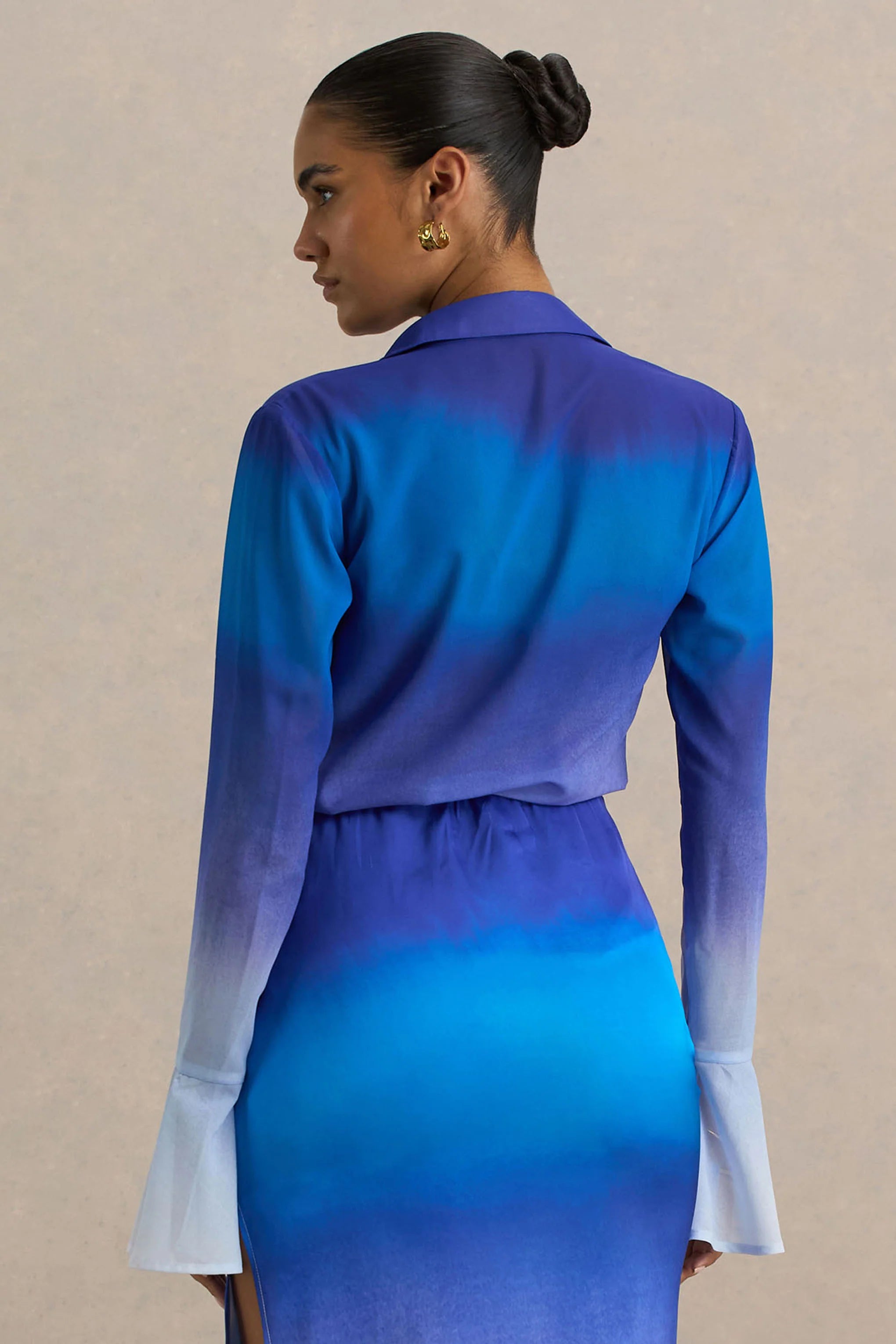 Tahiti Blue Ombre Flared Sleeve Shirt