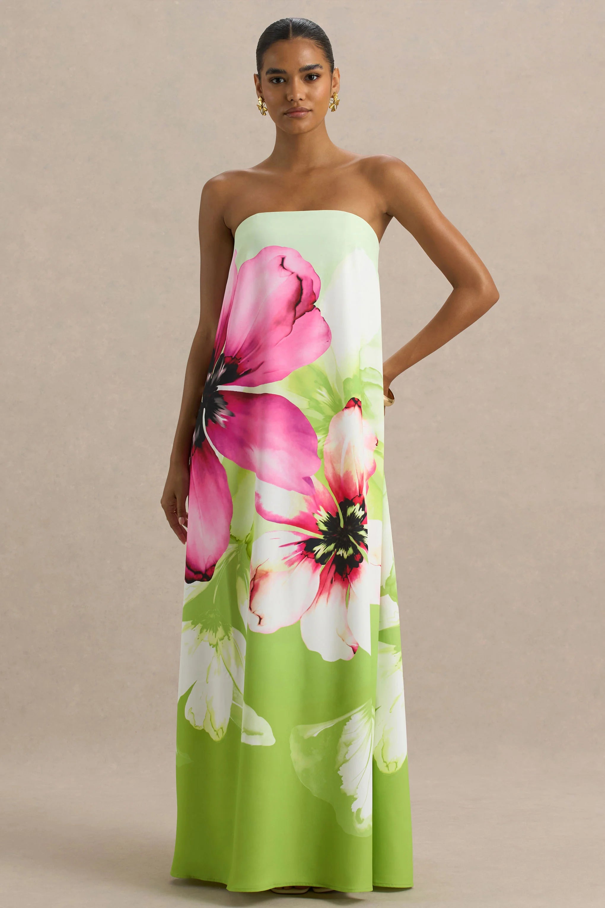 Ellery Lime Floral Print Bandeau Maxi Dress