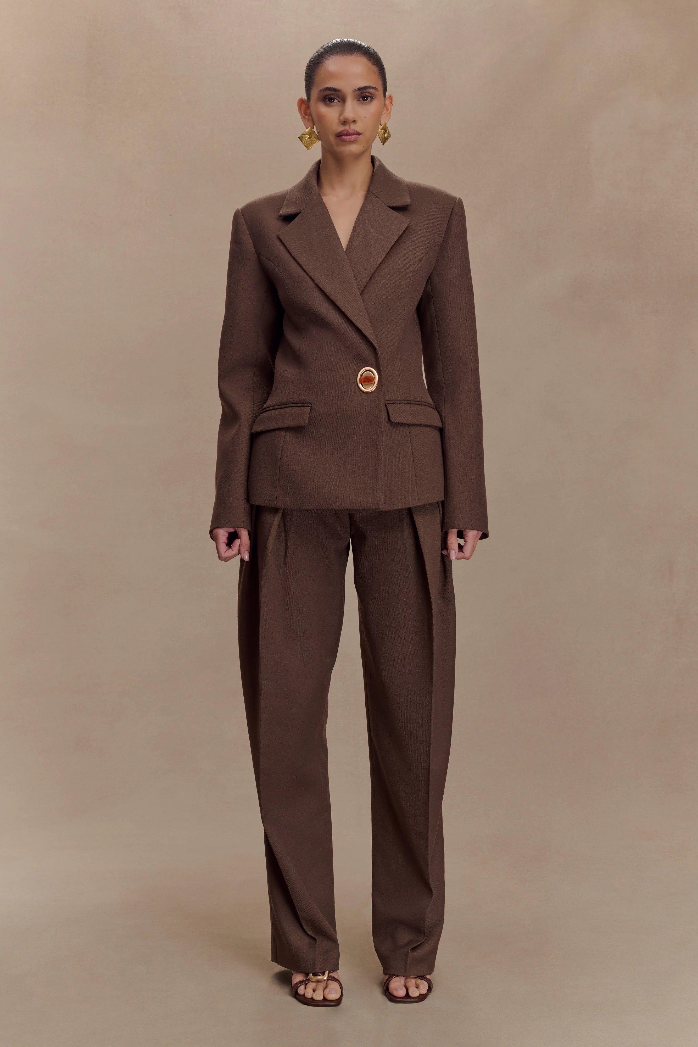 Penelope Pleated High Waisted Pants Chocolate