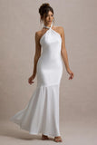 Knox White Satin Knot Halter Neck Maxi Dress