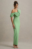 Angelina Green Draped Shoulder Maxi Dress