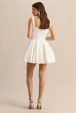 Brioria White Square Neck Skater Mini Dress