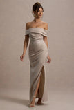 Martine Champagne Satin Bardot Wrap Maxi Dress