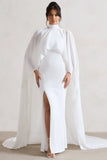 Saint Cream Fishtail Split Maxi Dress With Chiffon Cape