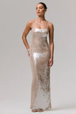 Vermont Nude Sequin Square Neck Maxi Dress