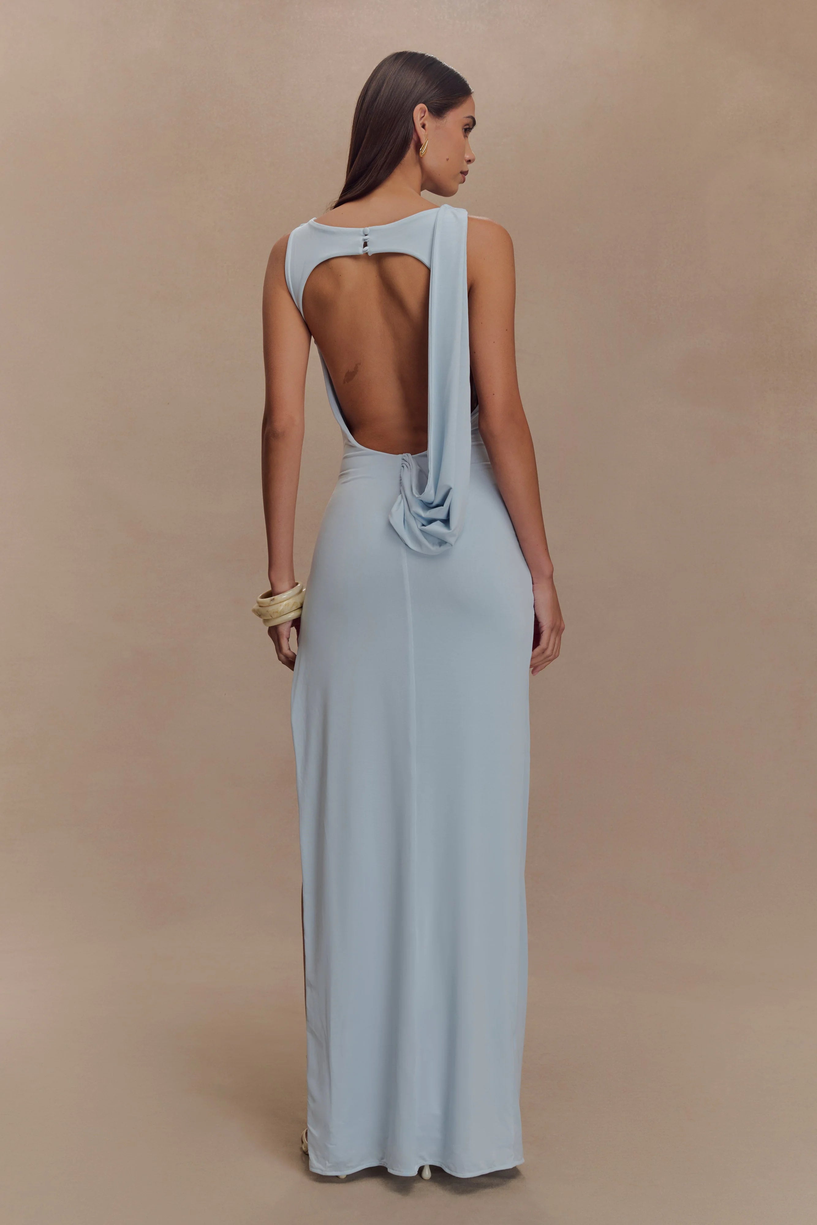 Henley Slinky Drape Maxi Dress Pale Blue