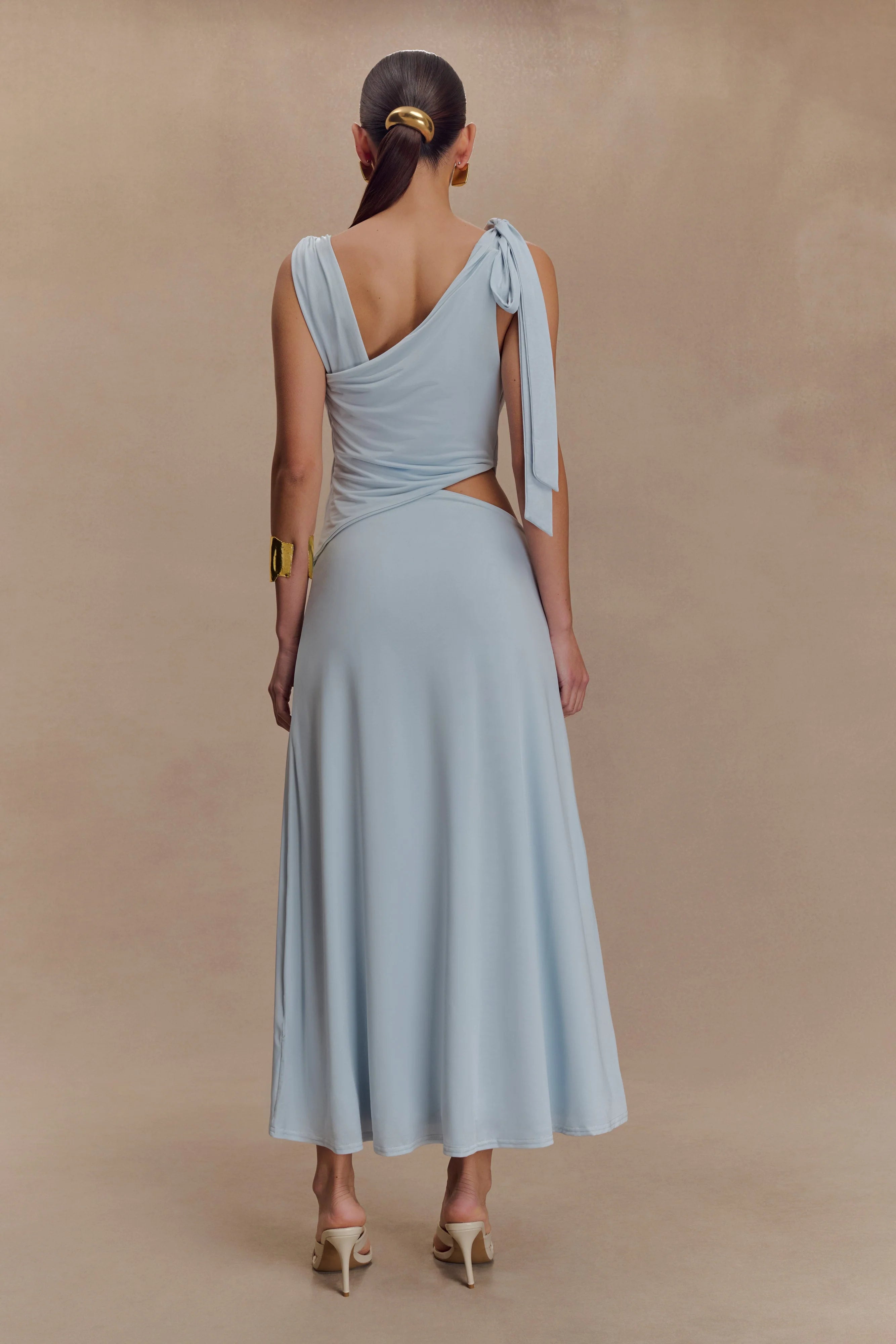 Raleigh Asymmetrical Slinky Midi Dress Pale Blue