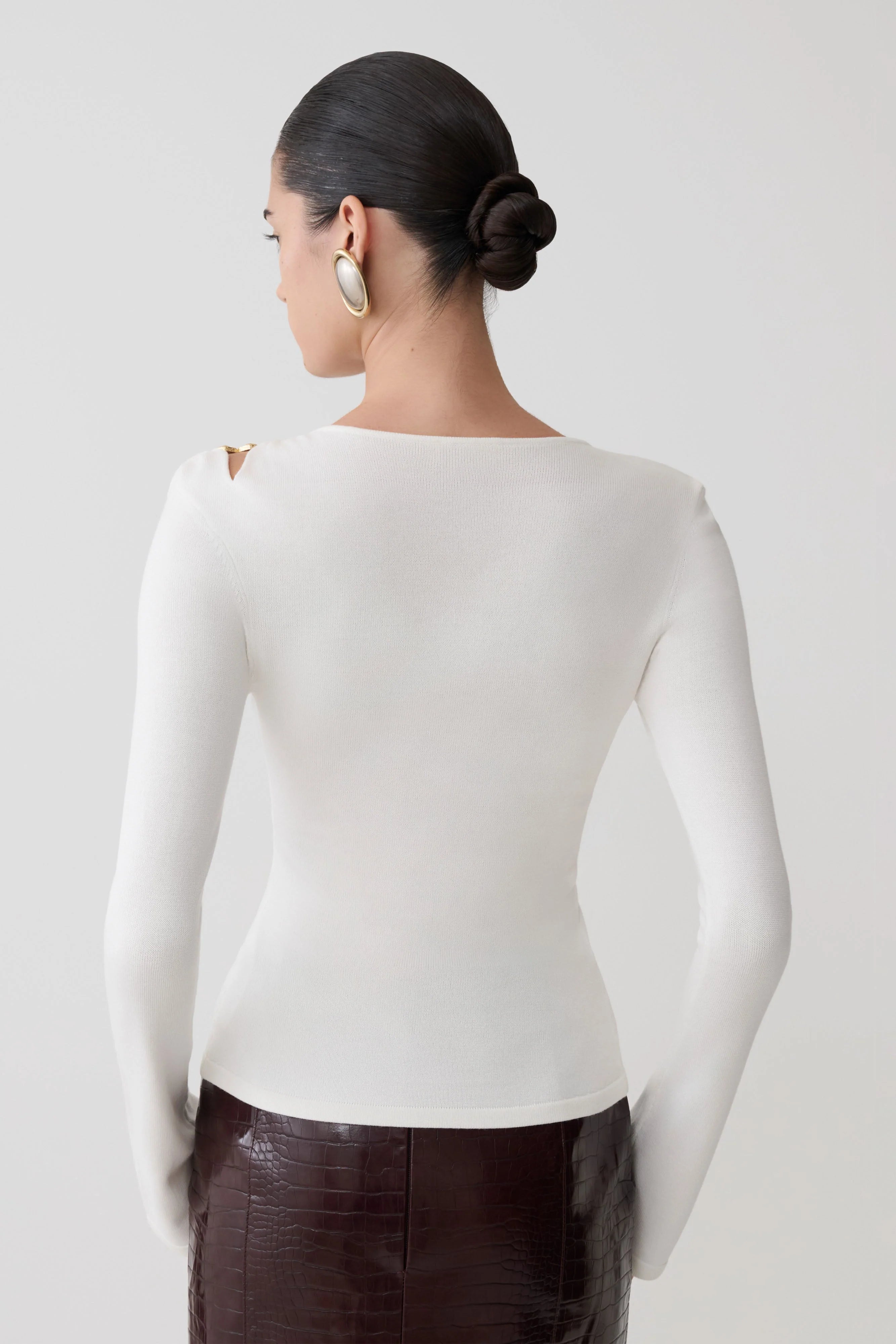 Ricky Knit Long Sleeve Longline Top Ivory