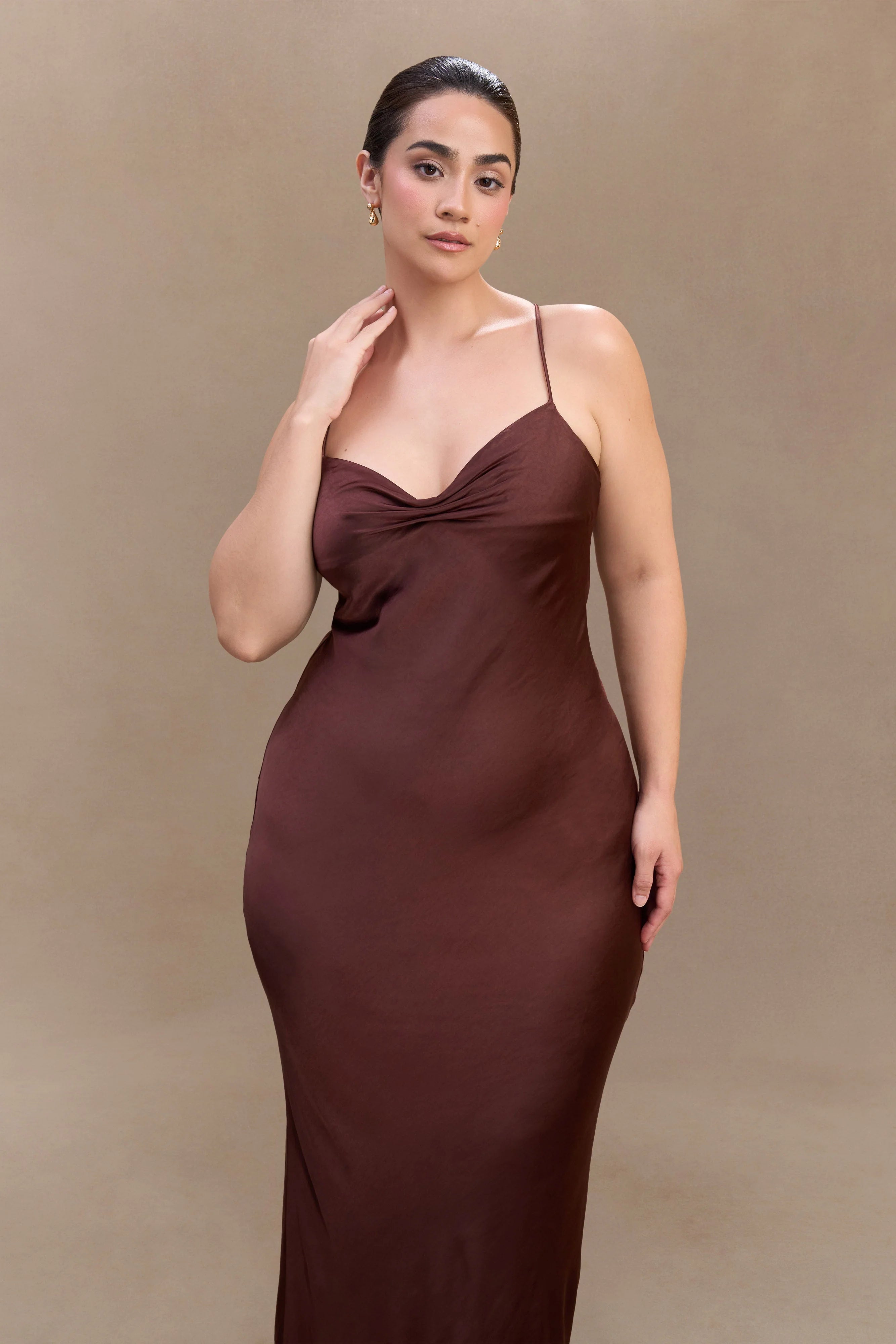 Lilly Sweetheart Satin Maxi Dress Dark Chocolate