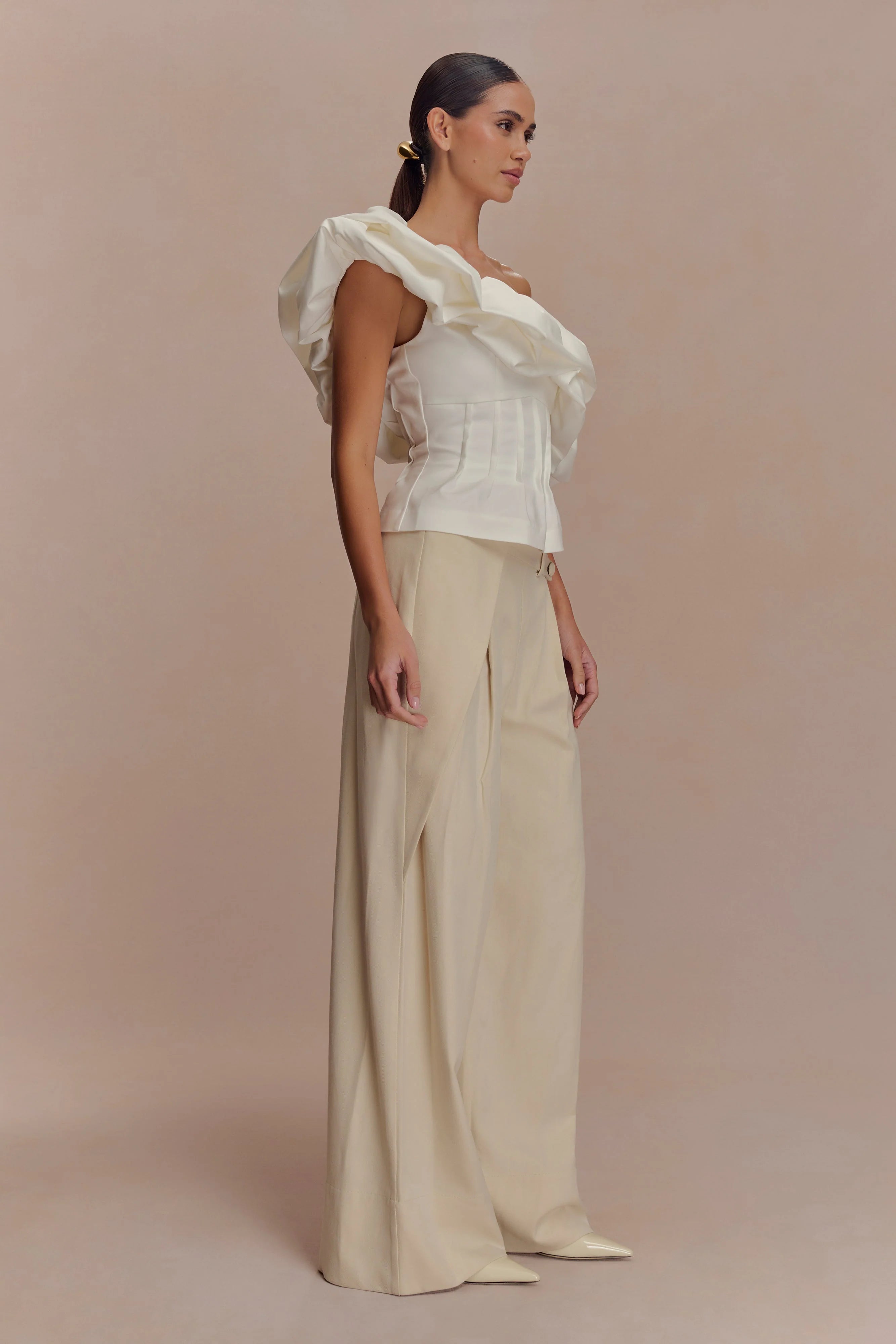 Debbie One Shoulder Bubble Top White