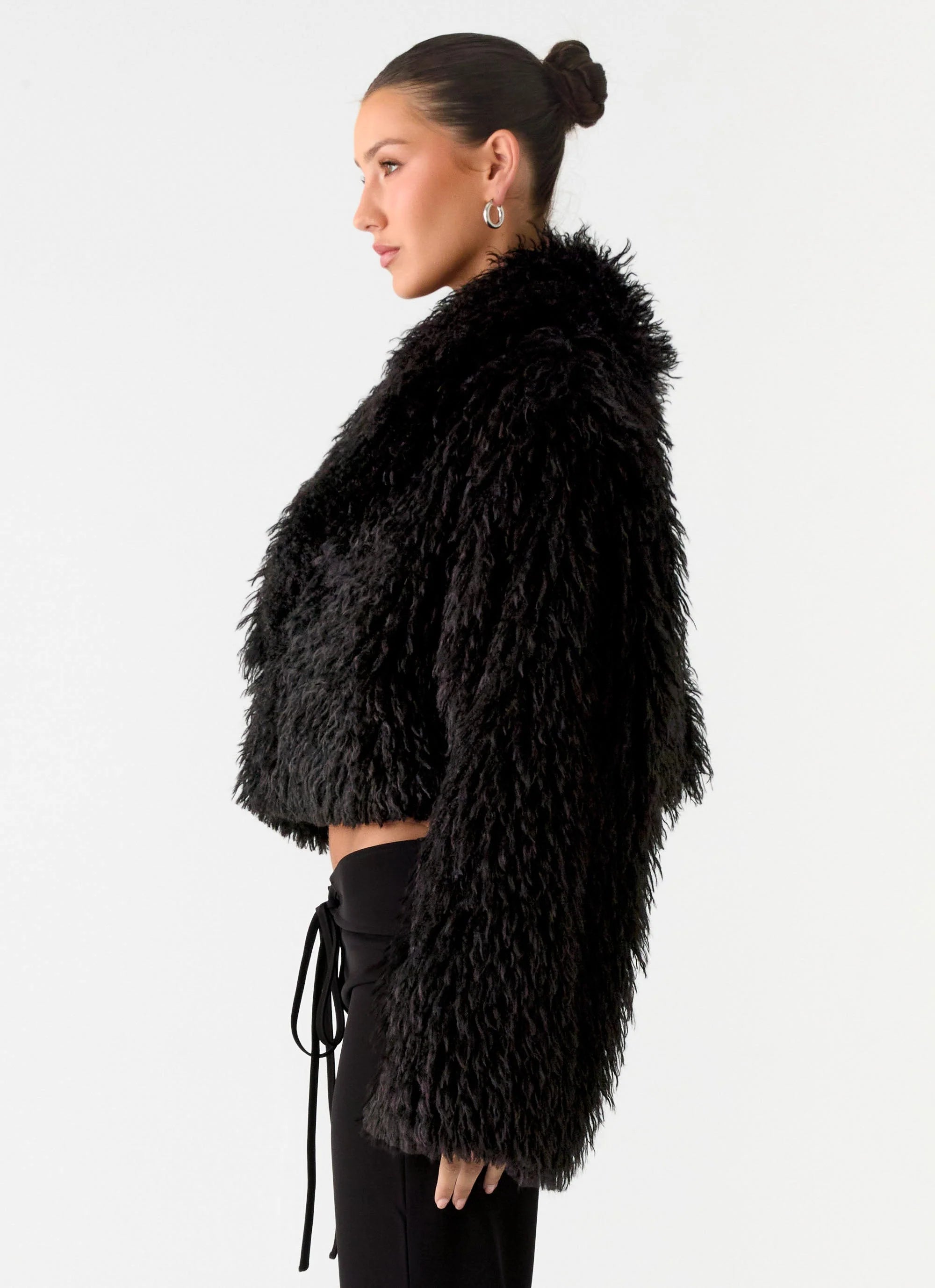 Virginia Cropped Faux Fur Jacket Black