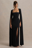 Claretta Black Square Neck Twisted Maxi Dress With Cape Sleeves
