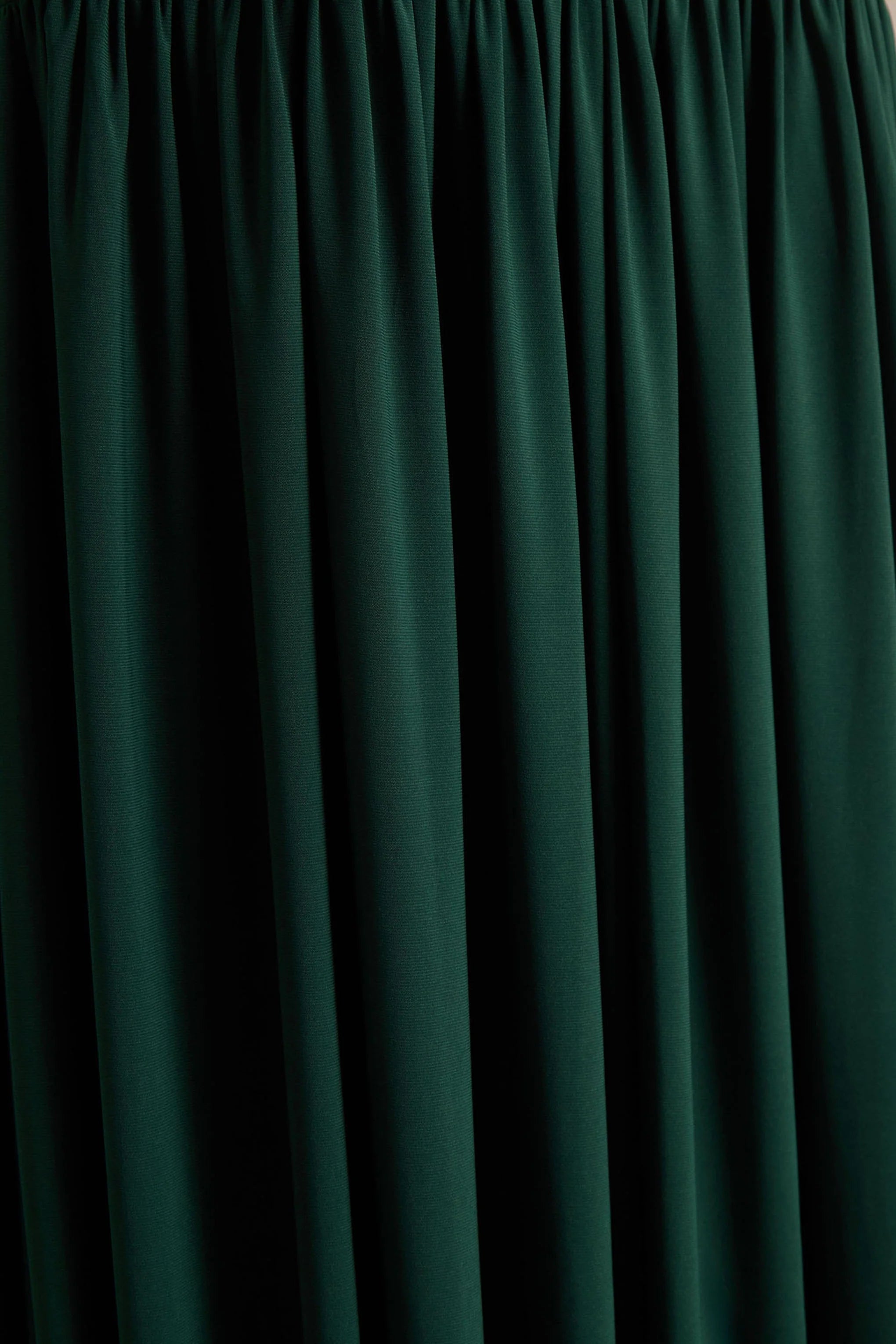 Kady Dark Green Asymmetric Neck Maxi Dress With Ruched Detailing