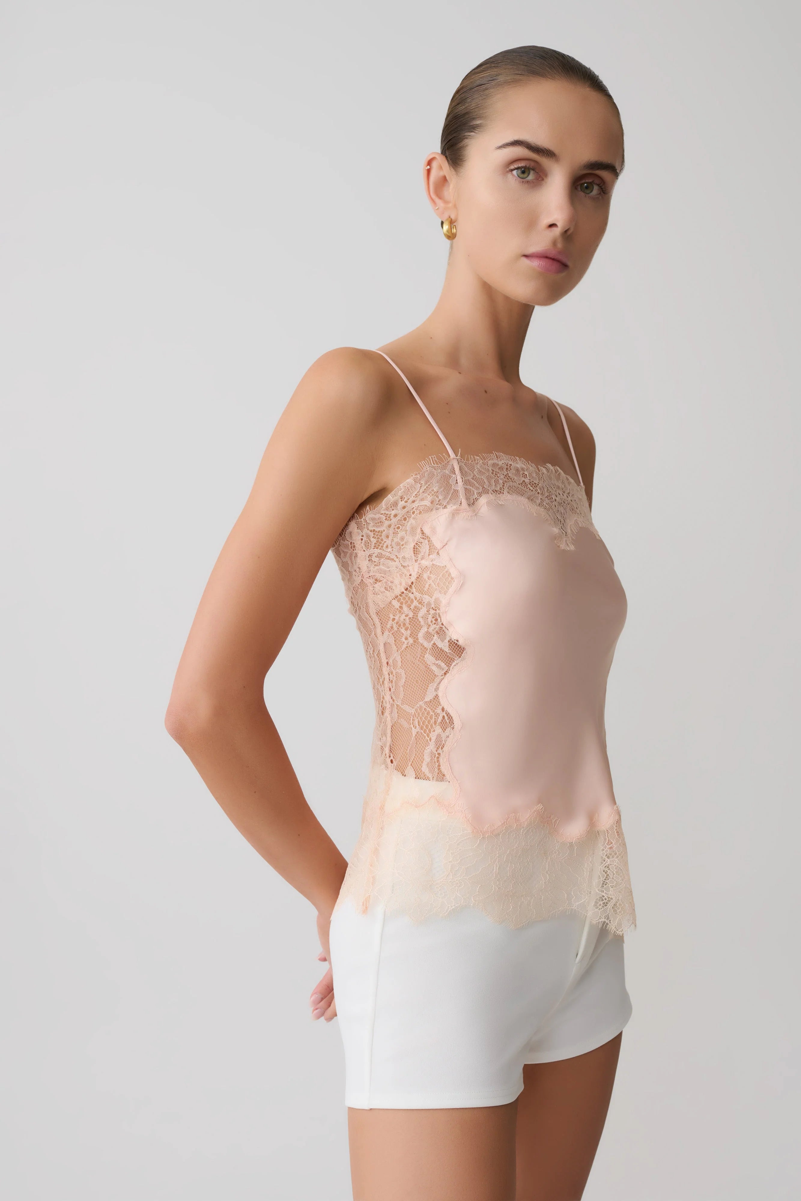 Miriam Satin Lace Camisole Peach