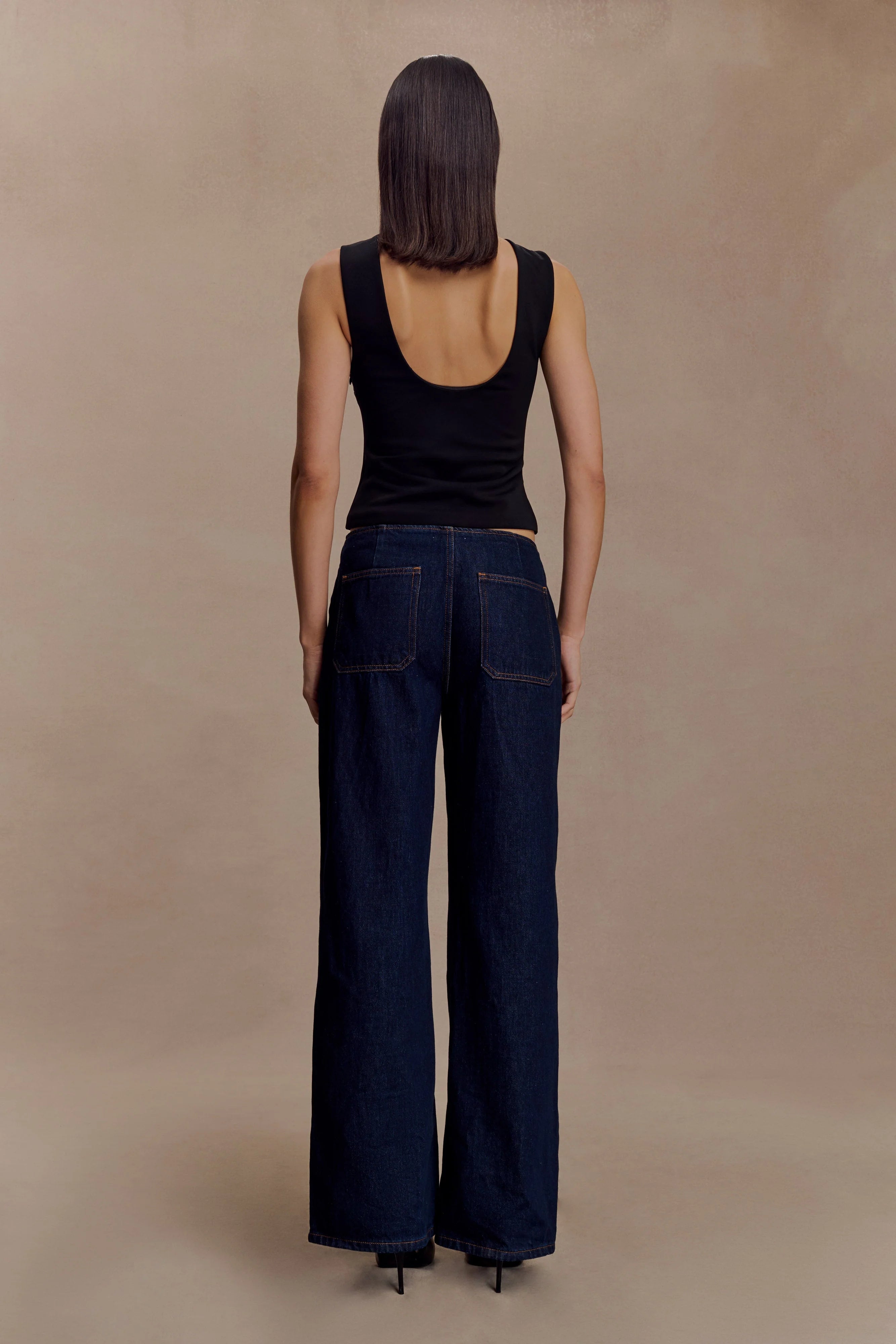 Kyra Open Back Scuba Crepe Top Black