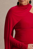 Tessy Red Asymmetric Neck Maternity Maxi Dress With Cape Sleeve
