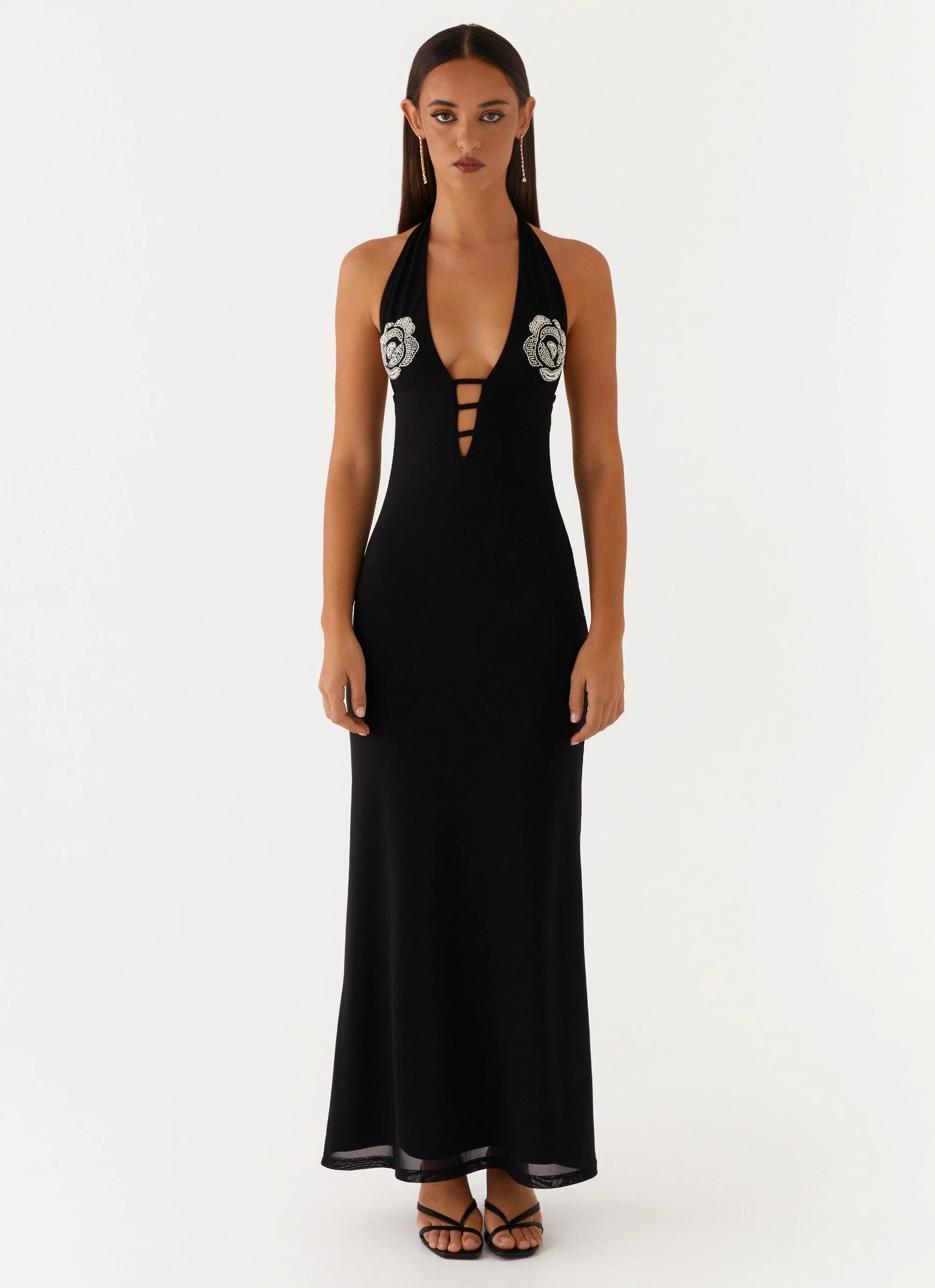 Polina Beaded Halterneck Maxi Dress Black