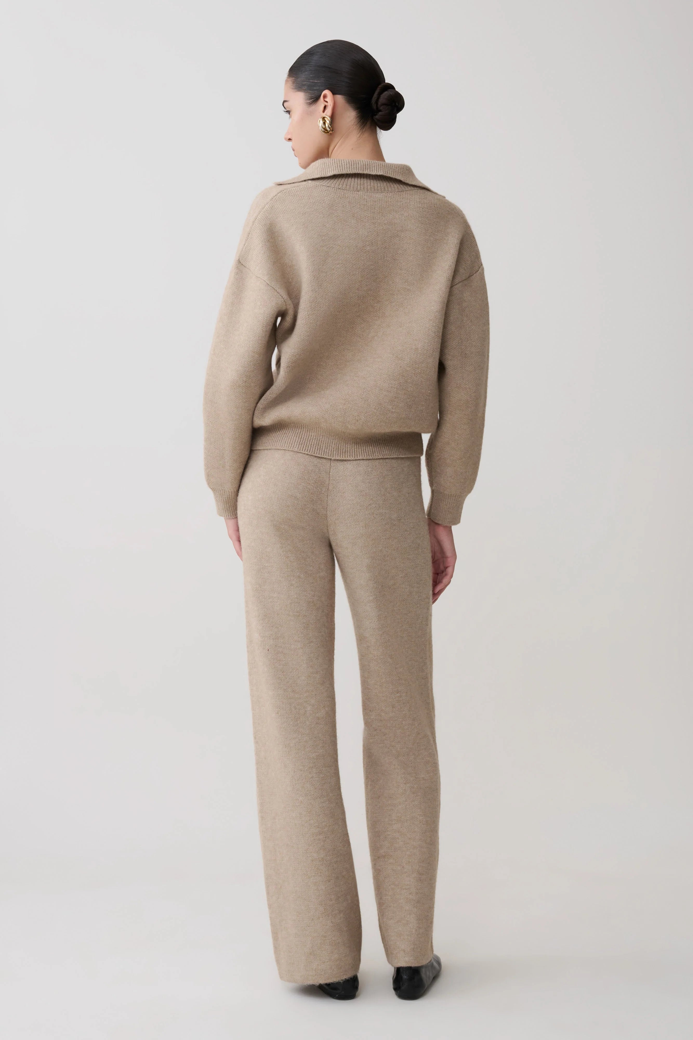 Evan Knit Wide Leg Pants Beige Marle