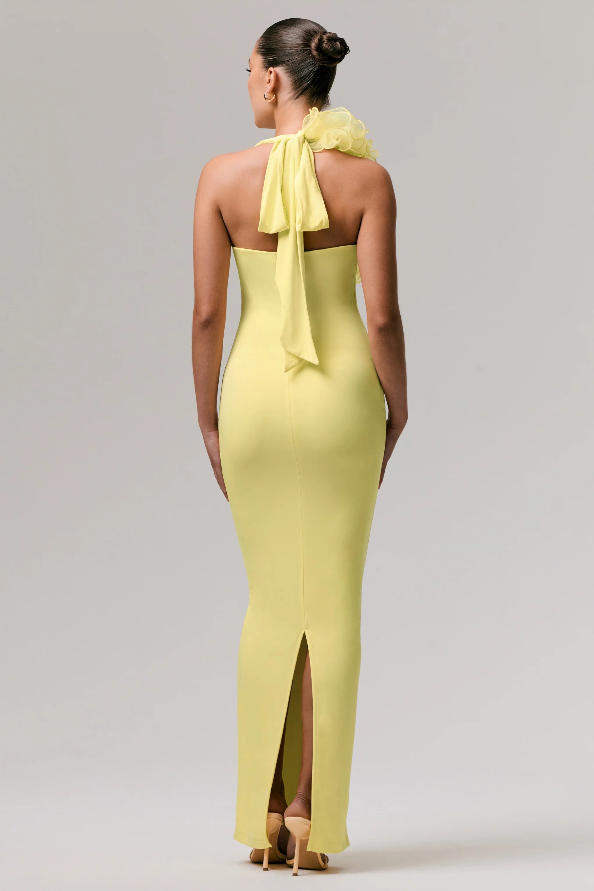 Harriet Lemon Plunge Neck Maxi Dress With Floral Detail