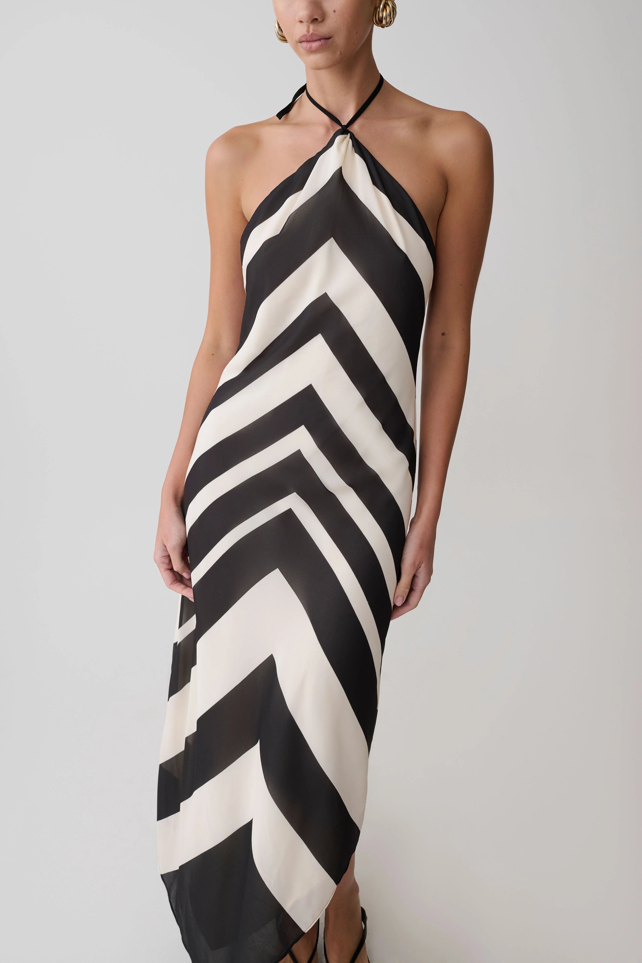 Hope Satin Halter Midi Dress Black White