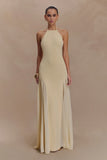 Soleil Knit And Mesh Halter Maxi Dress Cream