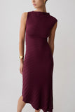 Milasandra Pleated Knit Dress Plum
