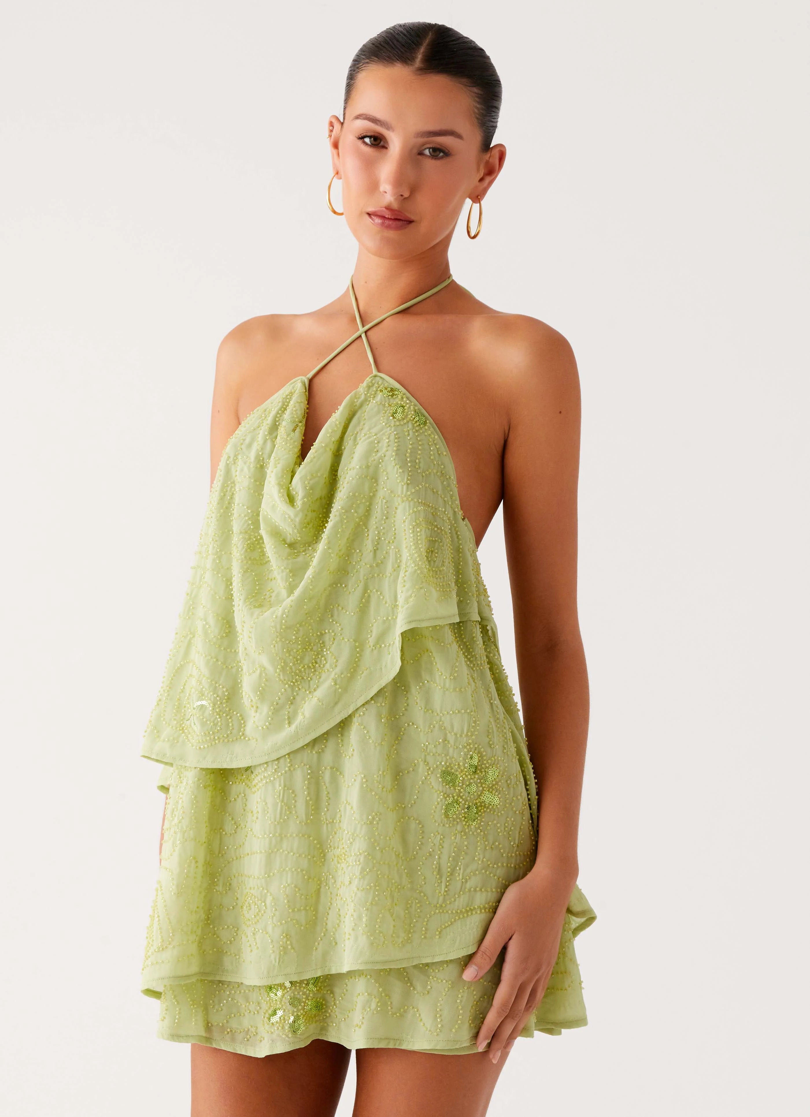 On The Go Beaded Mini Dress Mint