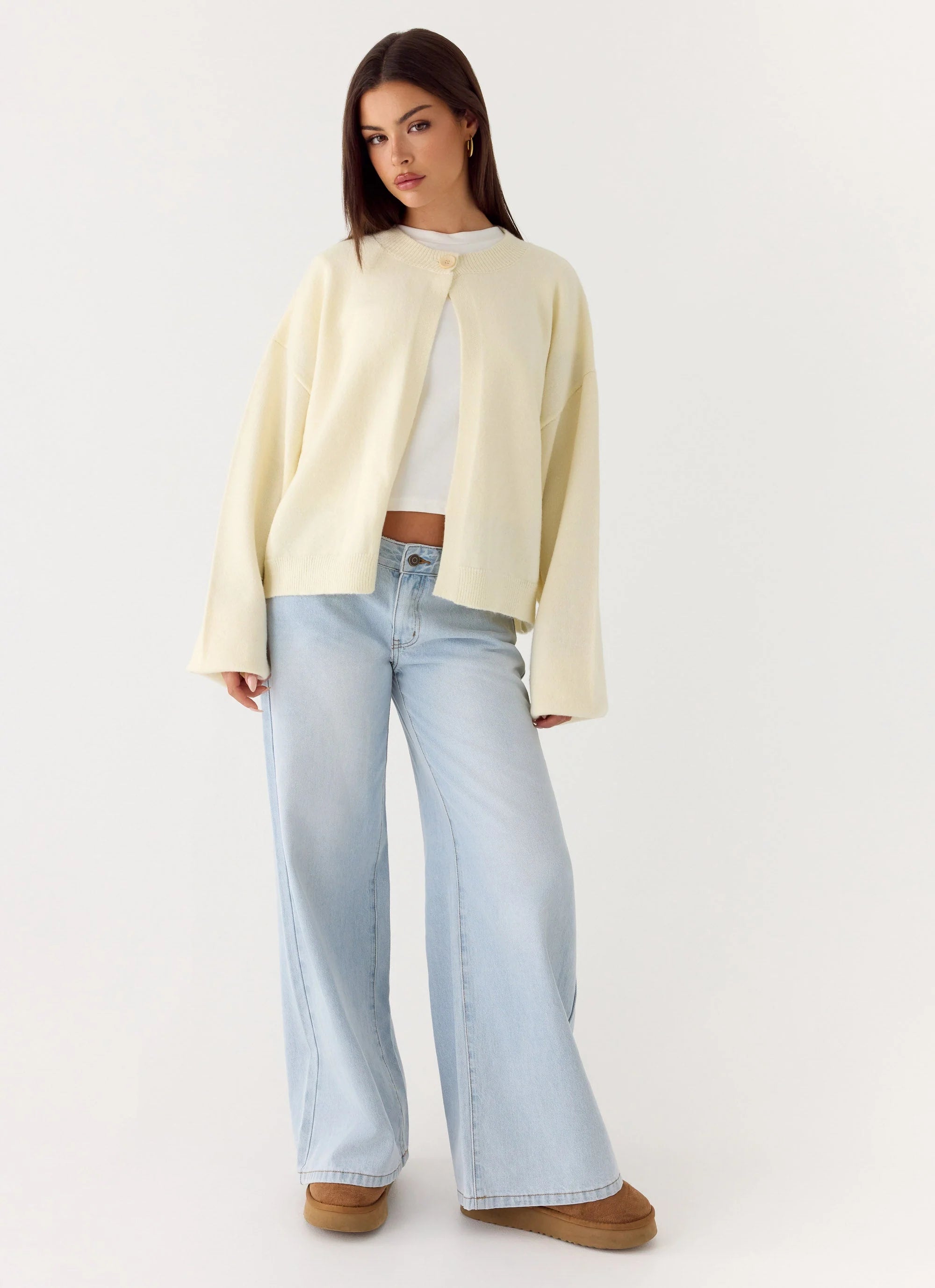 Annie One Button Cardigan Ivory Cream