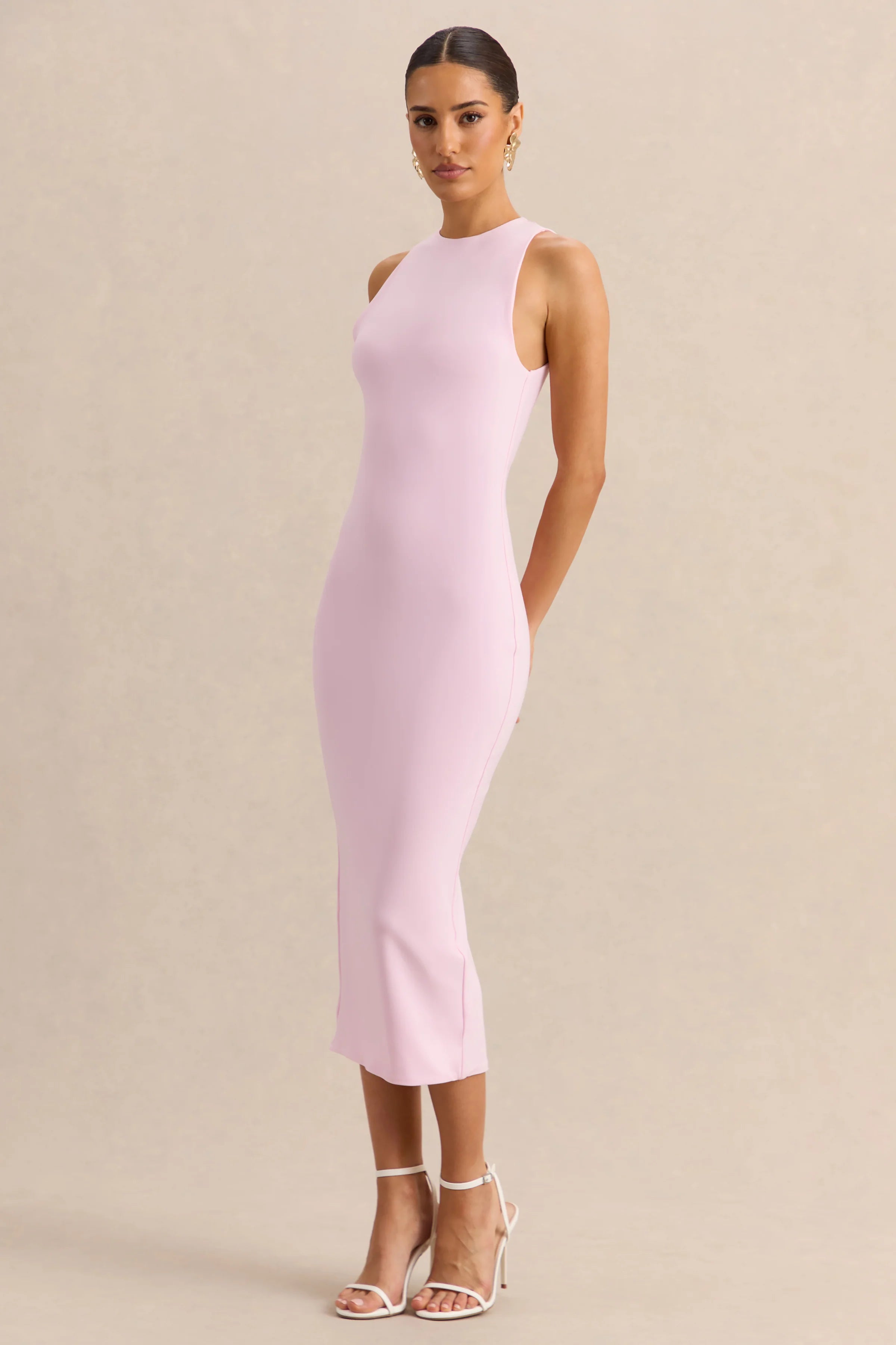 Mirana Light Pink High Neck Midi Dress