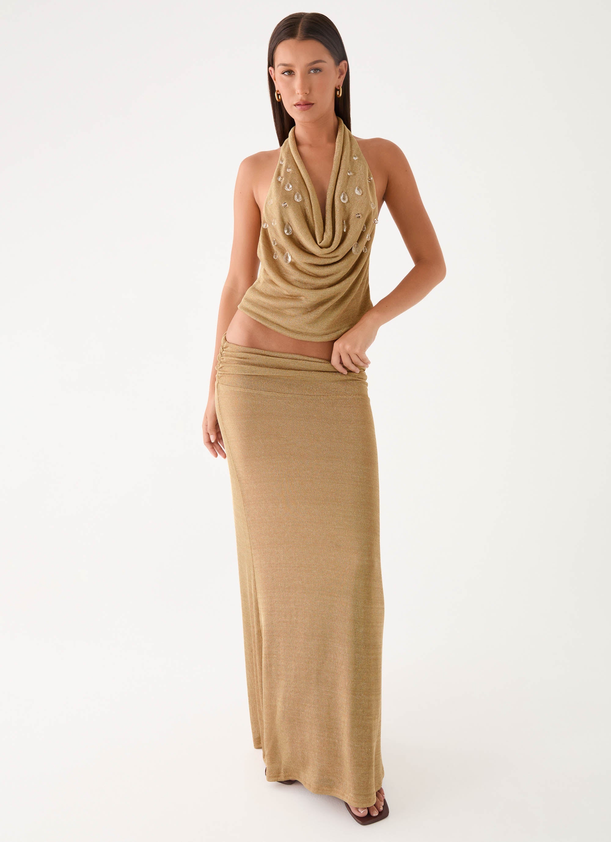 Olyssia Shimmer Embellished Top Shimmer Gold