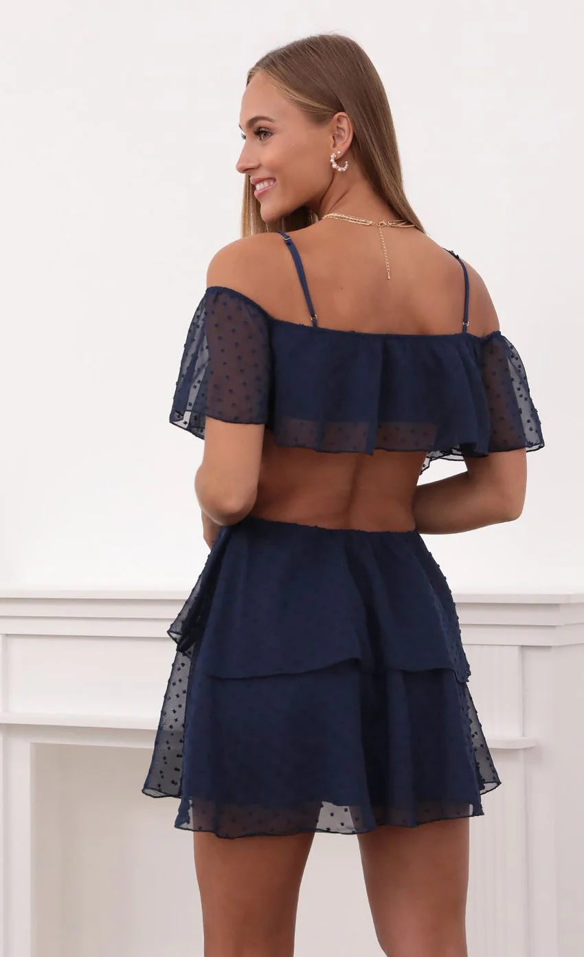 Mesh Cutout Dress in Navy