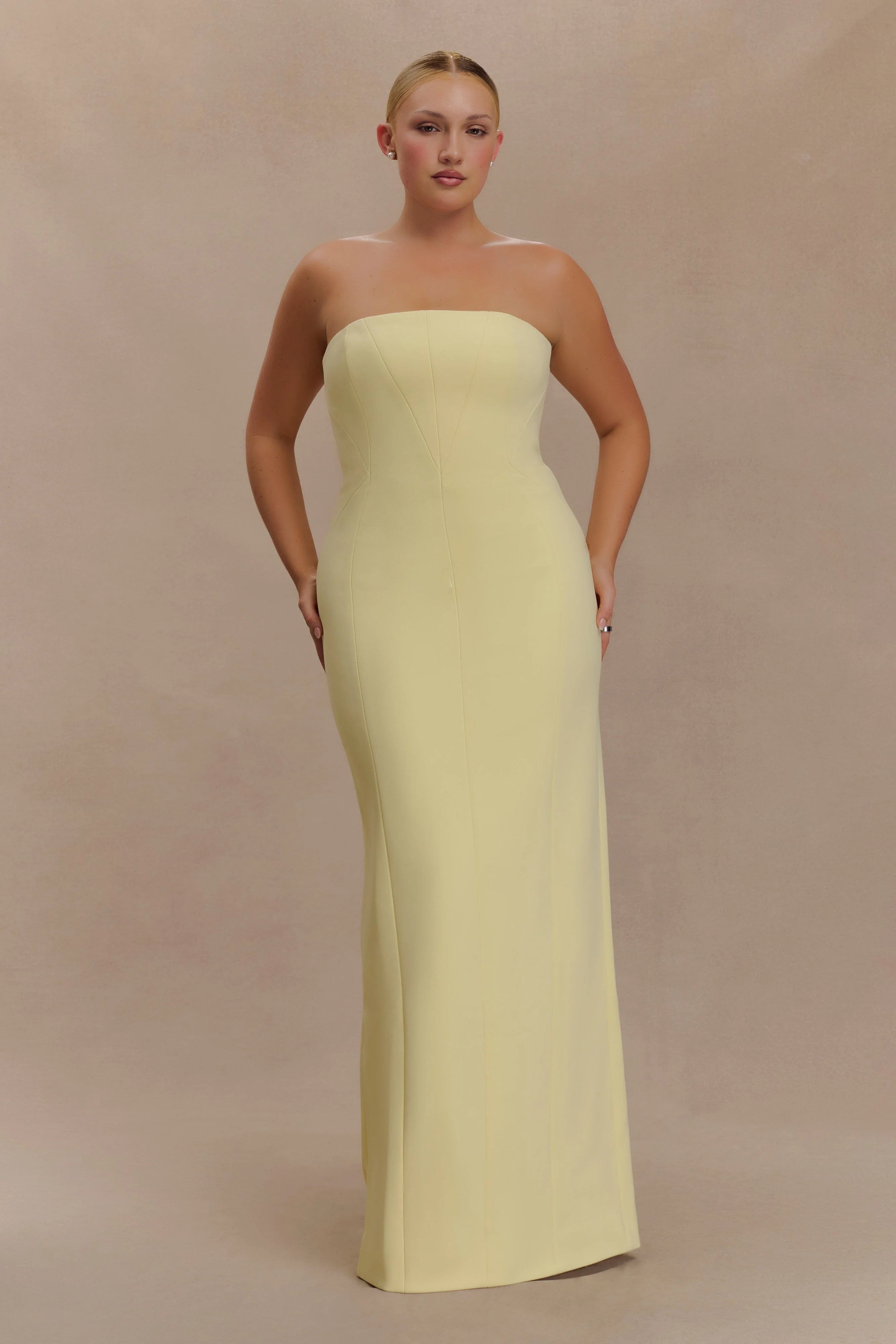 Kalila Strapless Crepe Maxi Dress Lemon