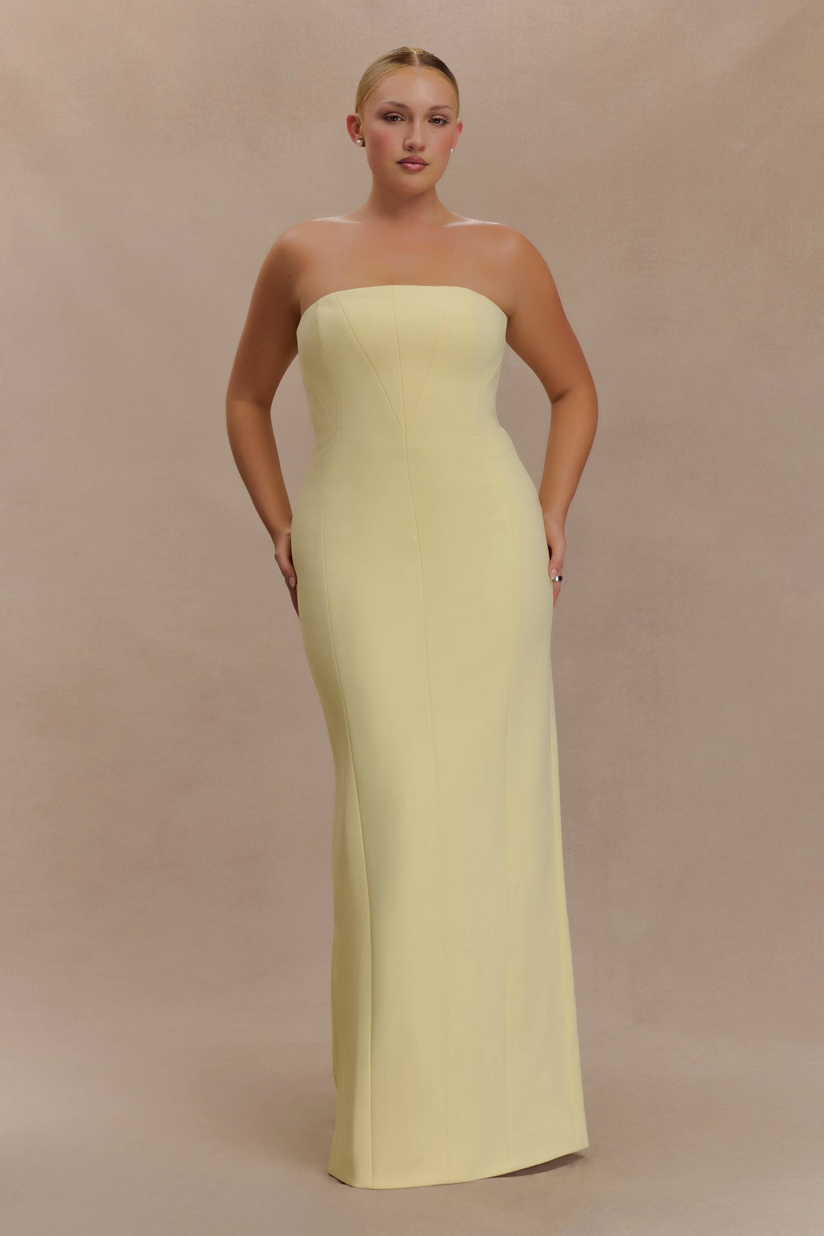 Kalila Strapless Crepe Maxi Dress Lemon