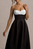 Wintour Black Satin Sweetheart Midi Dress