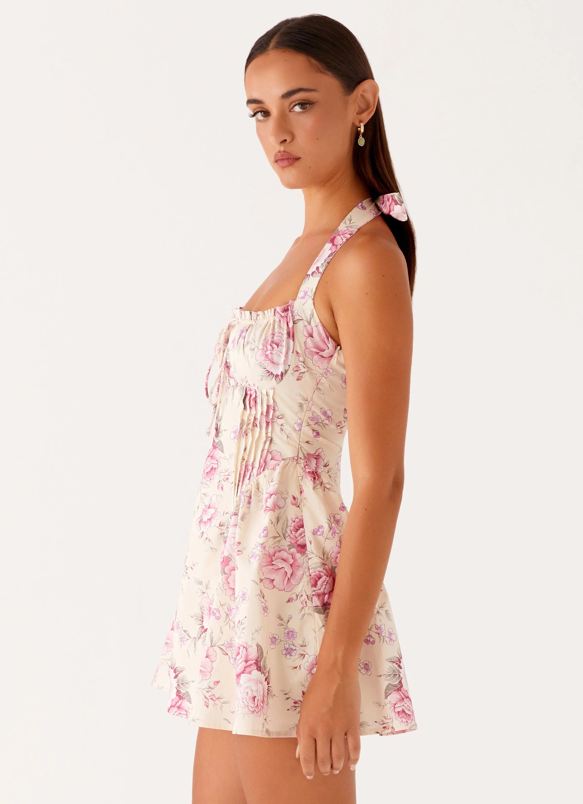 Rosalie Halter Mini Dress Vintage Pink Floral